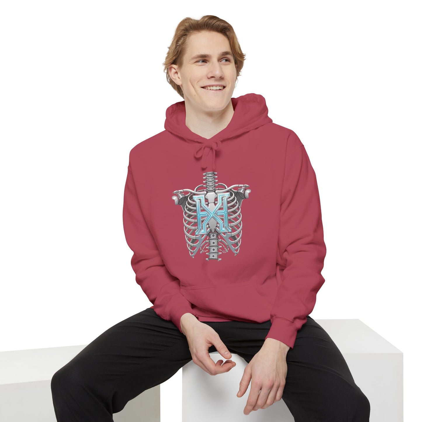Hypug Xenon Ribcage Anatomy Hoodie — Blue Gothic Spine Chest Design