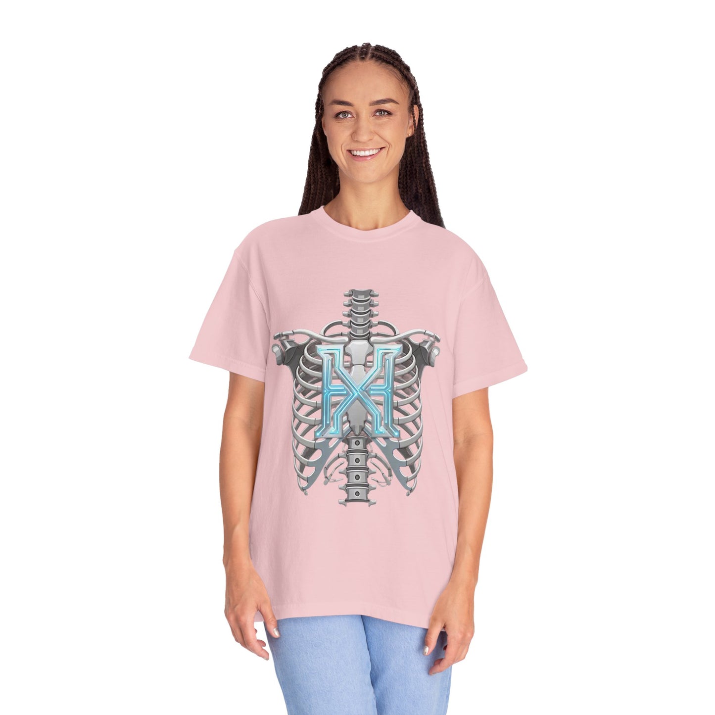 Hypug Xenon Skeleton Ribcage & Robotic X T-Shirt — Futuristic Tech Anatomy Tee