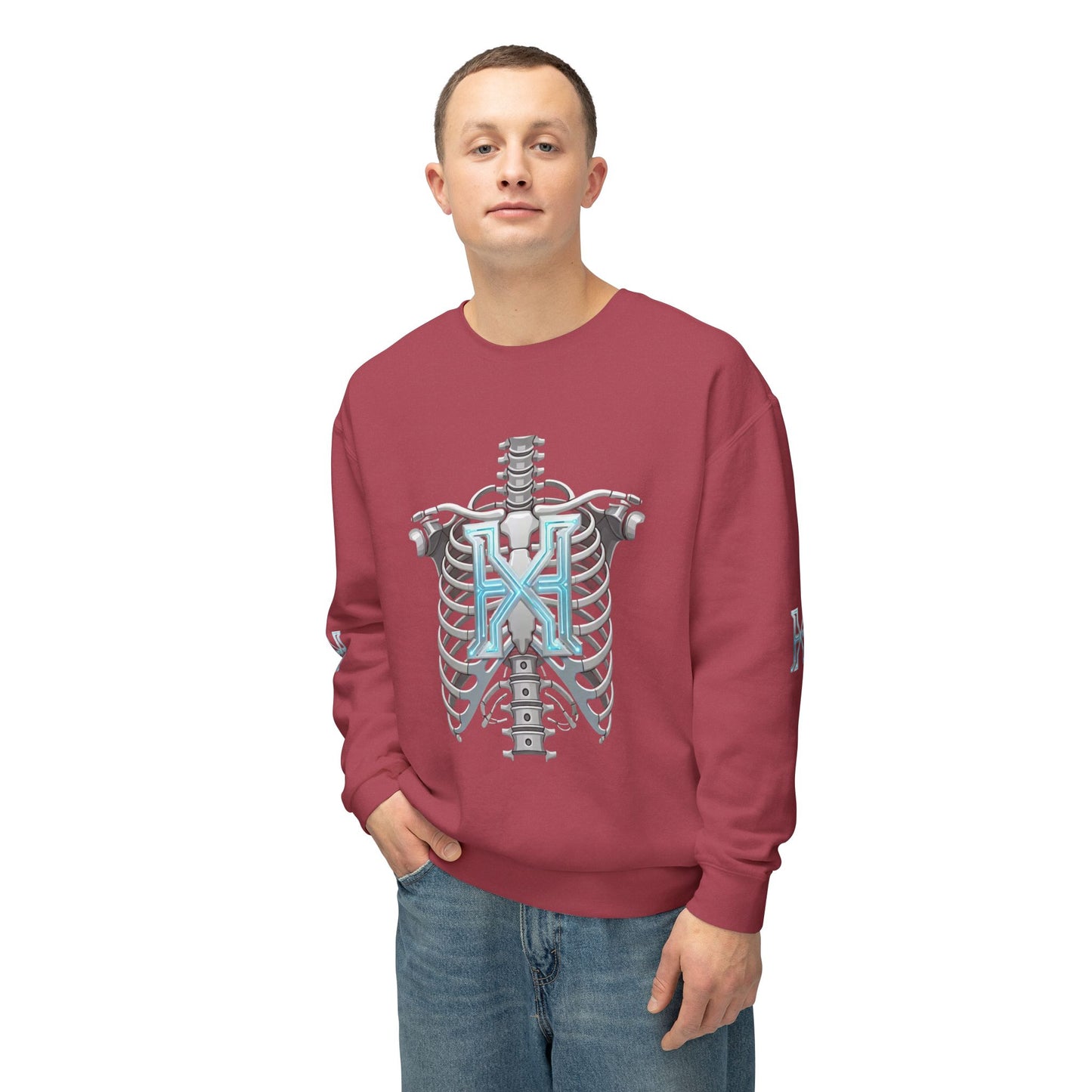 Hypug Xenon Cyber X Ribcage Crewneck Sweatshirt — Futuristic Robotic Hand Graphic