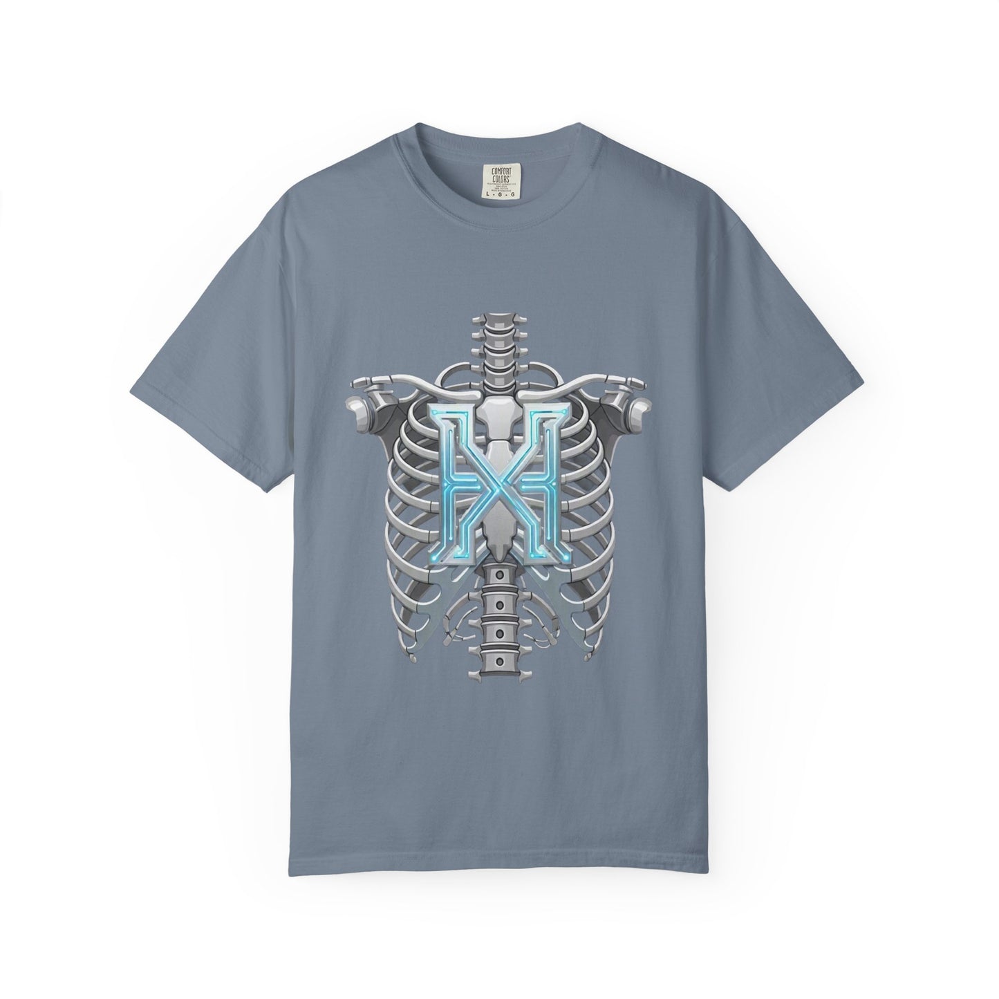Hypug Xenon Skeleton Ribcage & Robotic X T-Shirt — Futuristic Tech Anatomy Tee