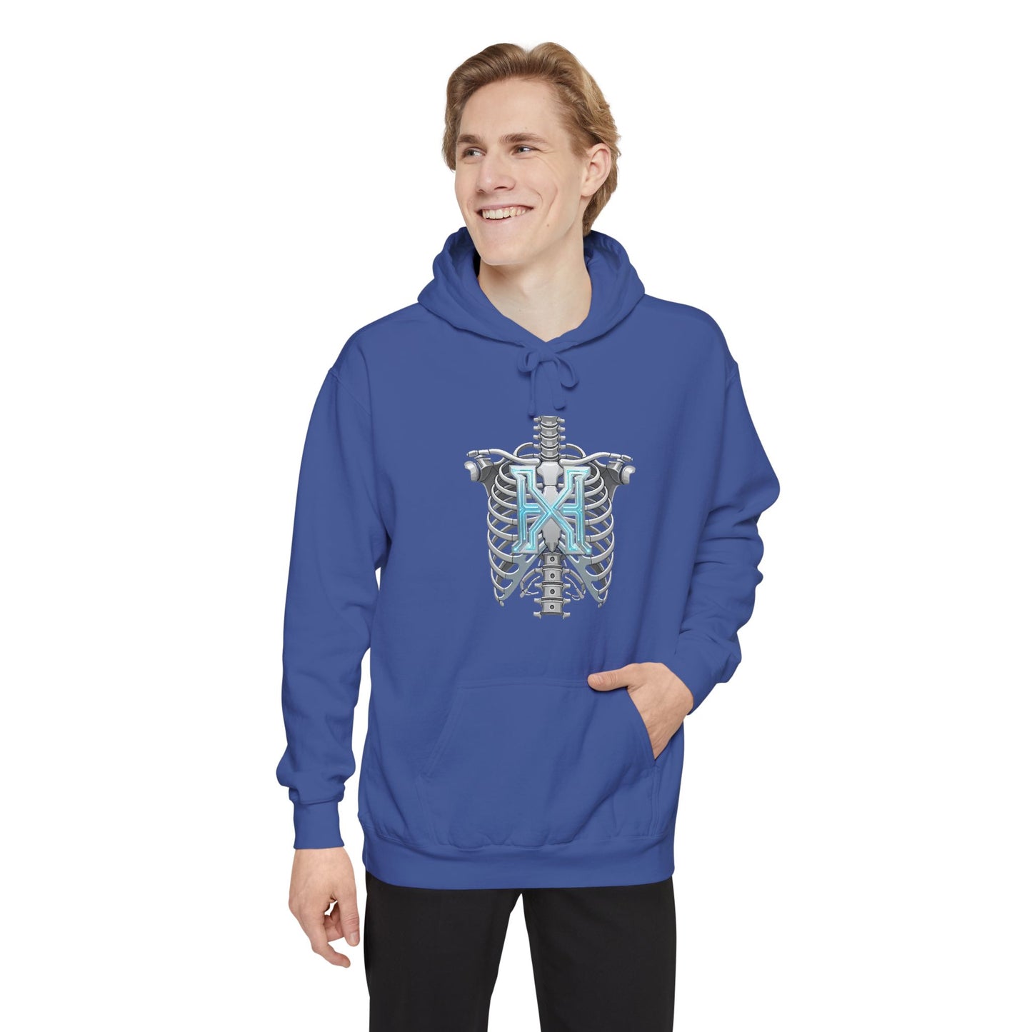Hypug Xenon Ribcage Anatomy Hoodie — Blue Gothic Spine Chest Design