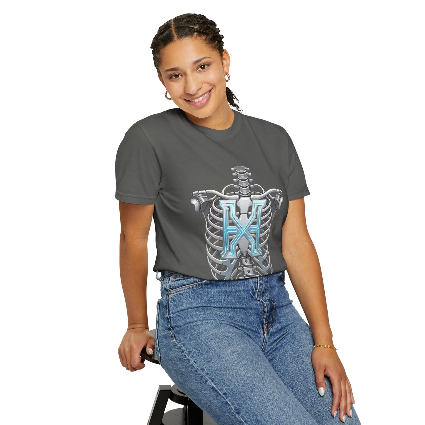 Hypug Xenon Skeleton Ribcage & Robotic X T-Shirt — Futuristic Tech Anatomy Tee