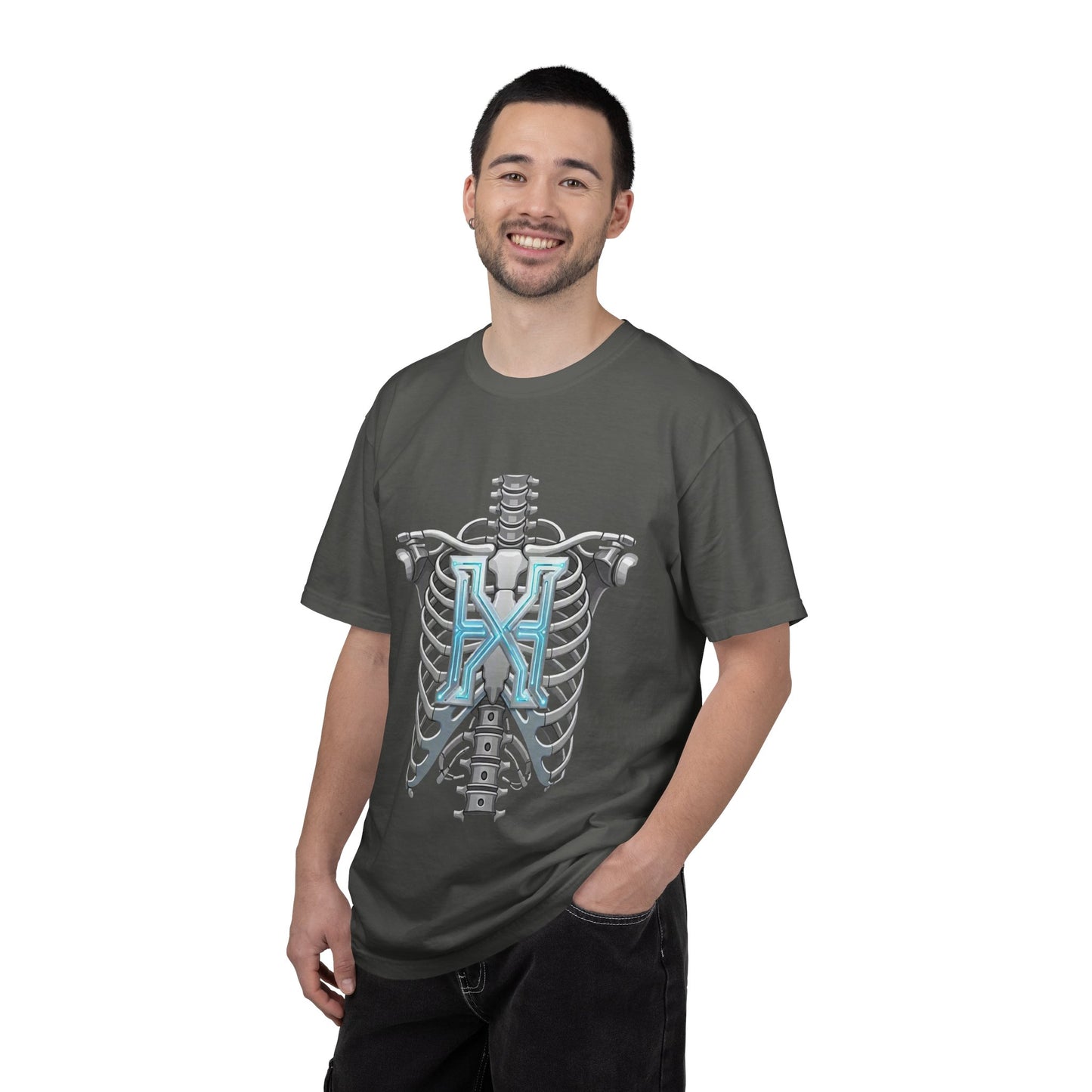 Hypug Xenon Skeleton Ribcage & Robotic X T-Shirt — Futuristic Tech Anatomy Tee