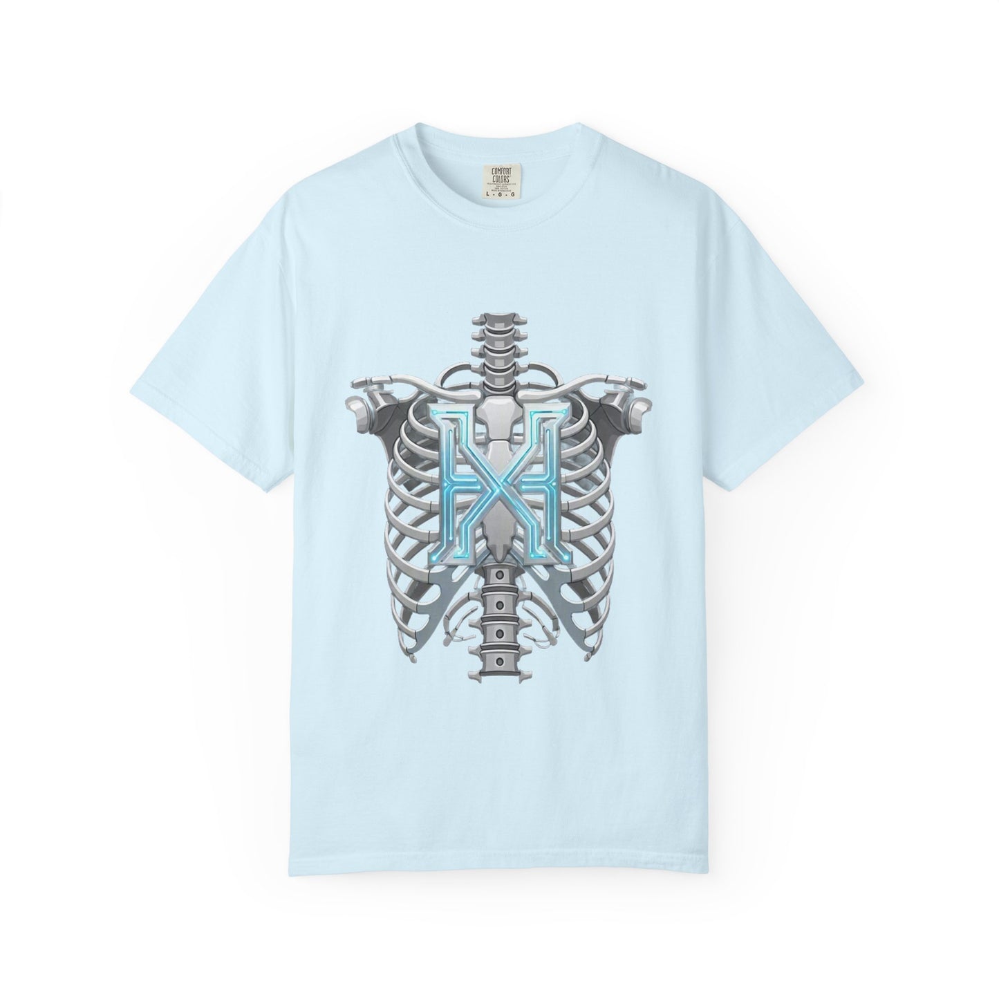 Hypug Xenon Skeleton Ribcage & Robotic X T-Shirt — Futuristic Tech Anatomy Tee