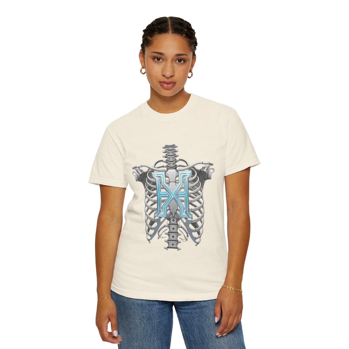 Hypug Xenon Skeleton Ribcage & Robotic X T-Shirt — Futuristic Tech Anatomy Tee
