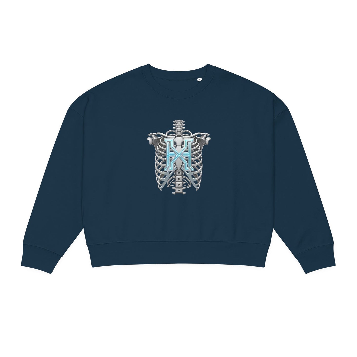 Hypug Xenon Women's Organic Crewneck Sweatshirt — Anatomical Ribcage & Mechanical Hand Graphic