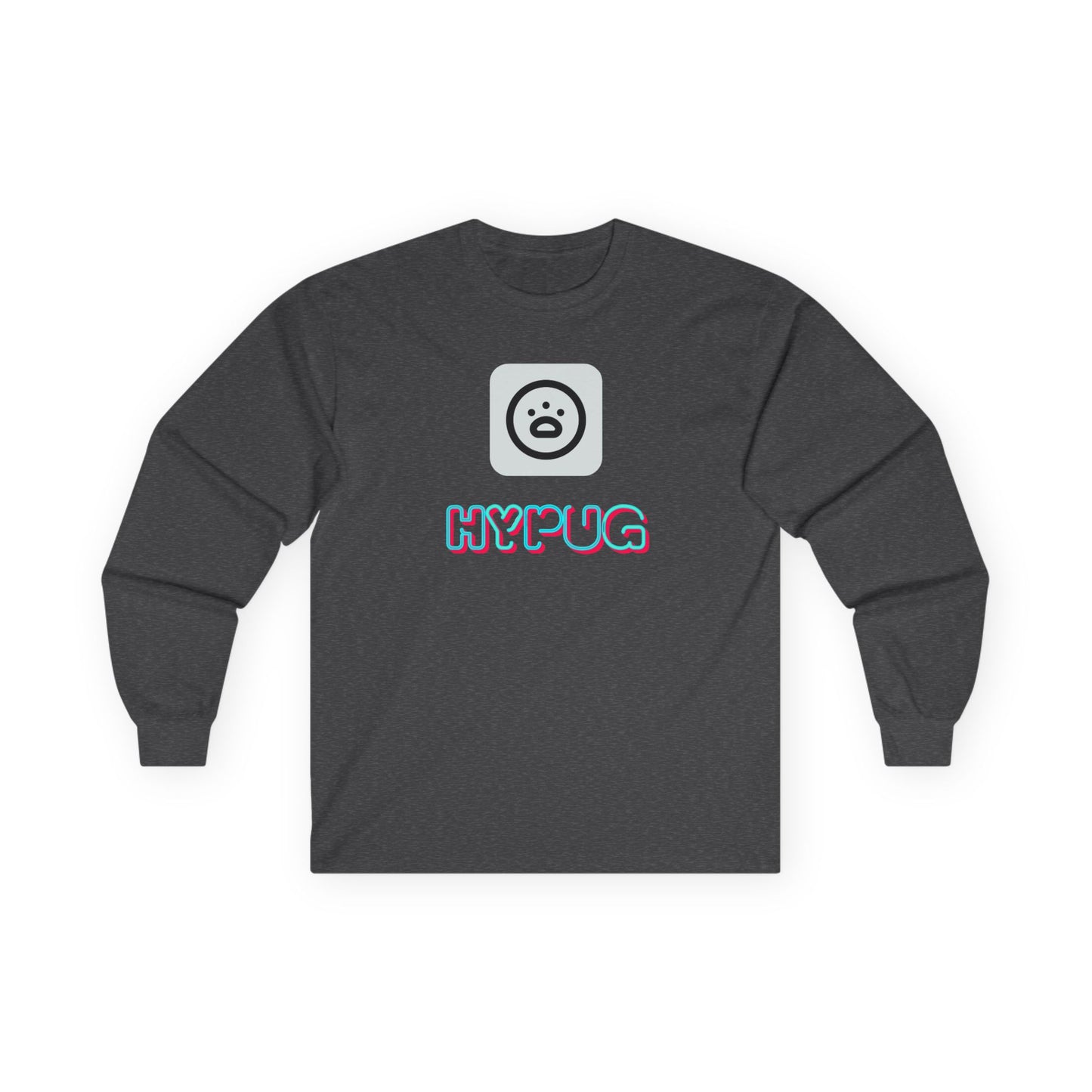 Big Dog Pug Graphic Long Sleeve Tee — Cute Dog Face Crewneck