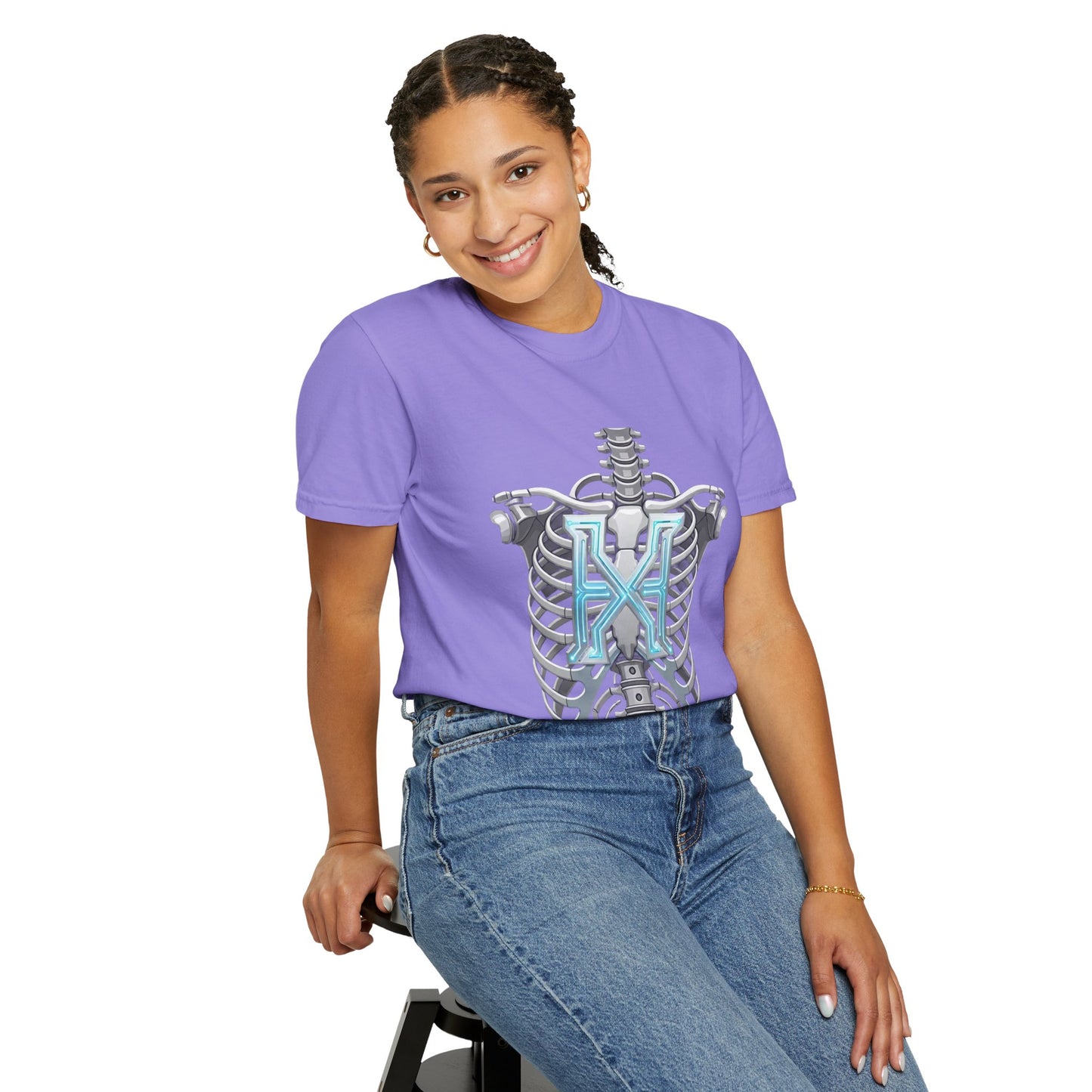 Hypug Xenon Skeleton Ribcage & Robotic X T-Shirt — Futuristic Tech Anatomy Tee