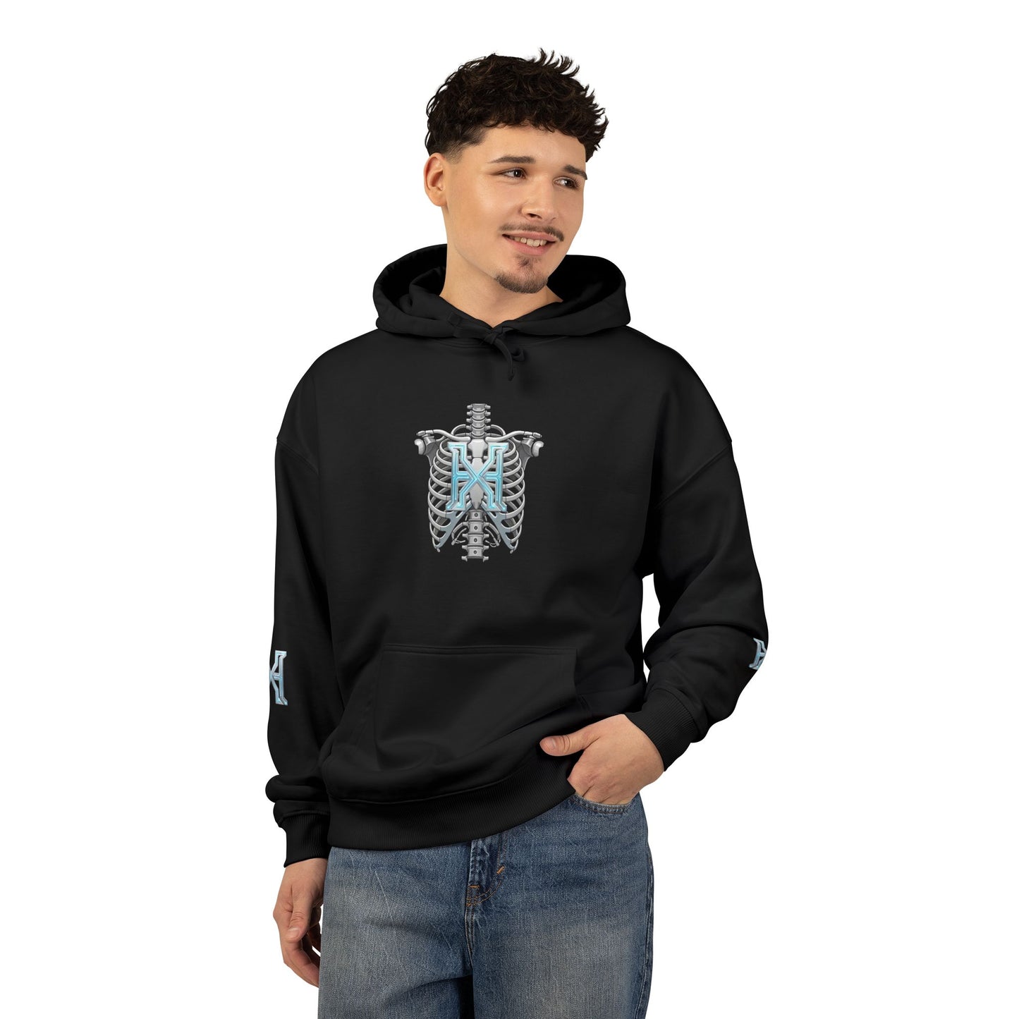 Hypug Xenon Hoodie — Cybernetic Spine & Robotic Hand Graphic Pullover