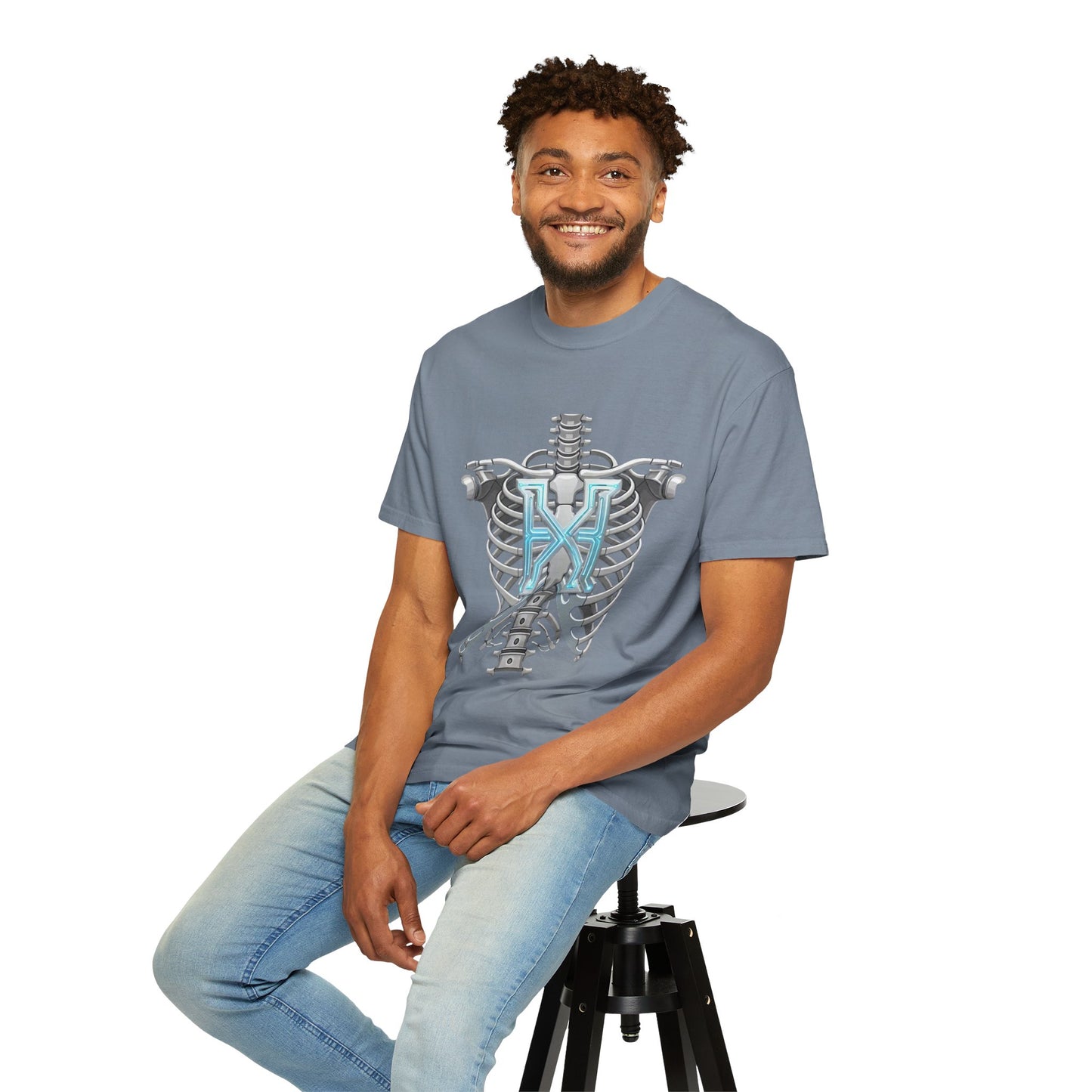 Hypug Xenon Skeleton Ribcage & Robotic X T-Shirt — Futuristic Tech Anatomy Tee