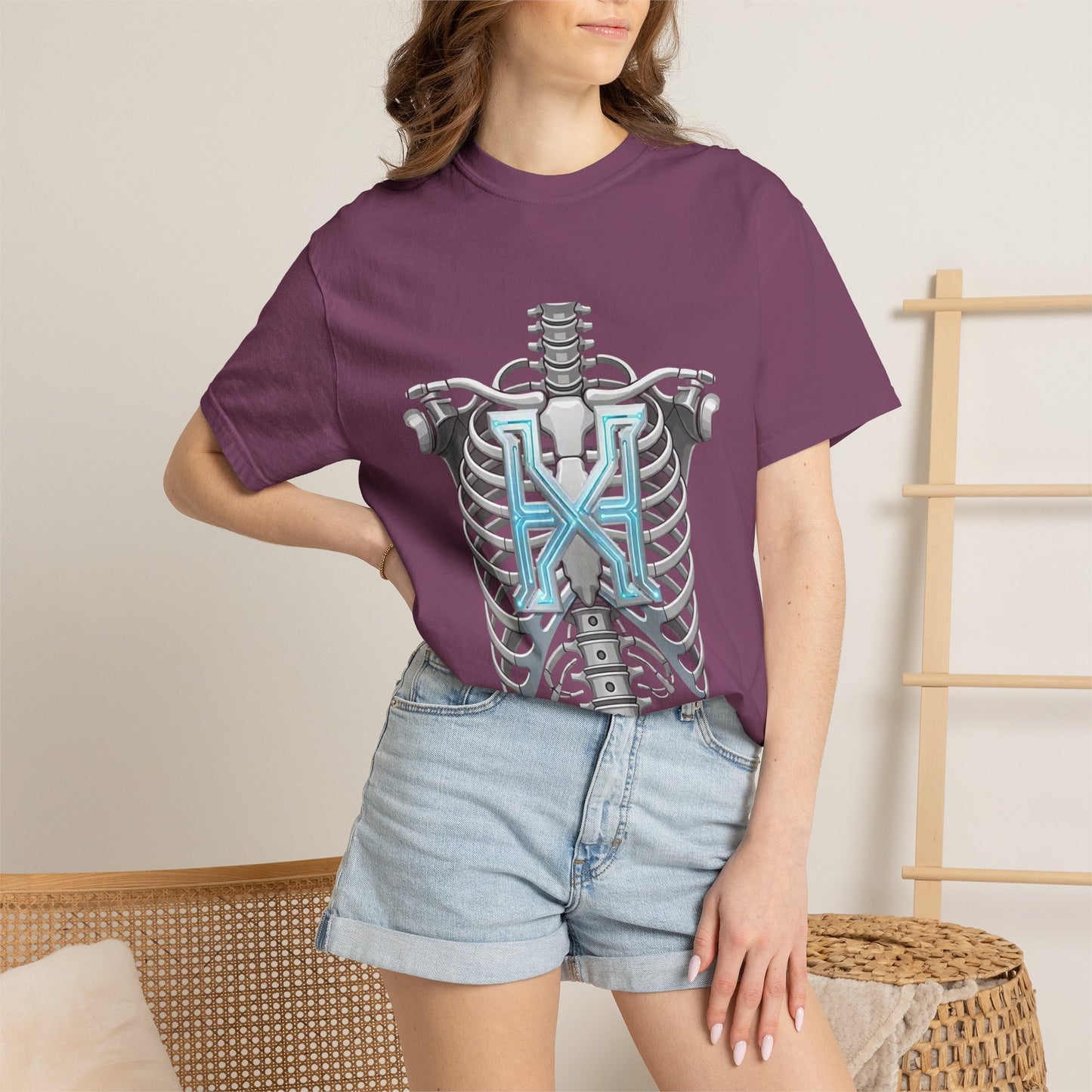 Hypug Xenon Skeleton Ribcage & Robotic X T-Shirt — Futuristic Tech Anatomy Tee