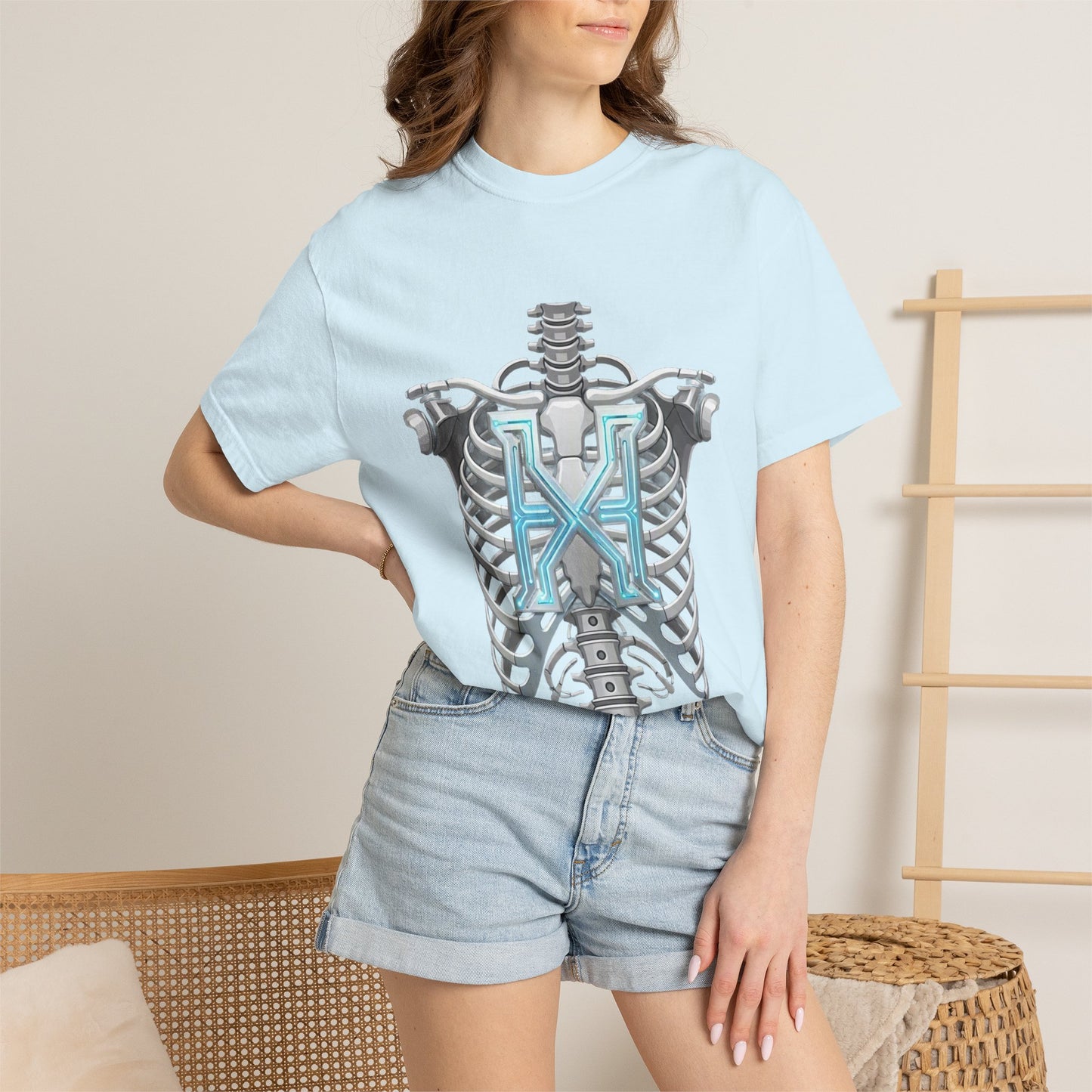 Hypug Xenon Skeleton Ribcage & Robotic X T-Shirt — Futuristic Tech Anatomy Tee