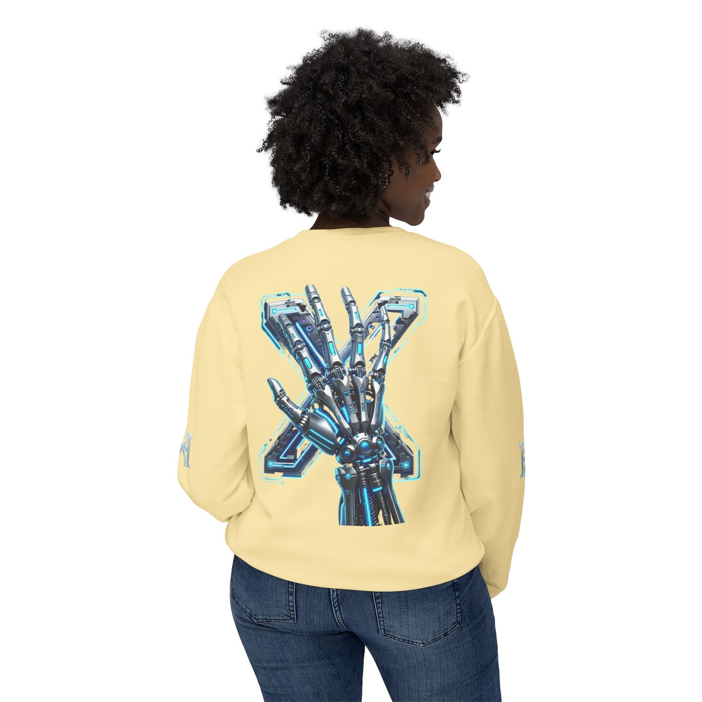 Hypug Xenon Cyber X Ribcage Crewneck Sweatshirt — Futuristic Robotic Hand Graphic