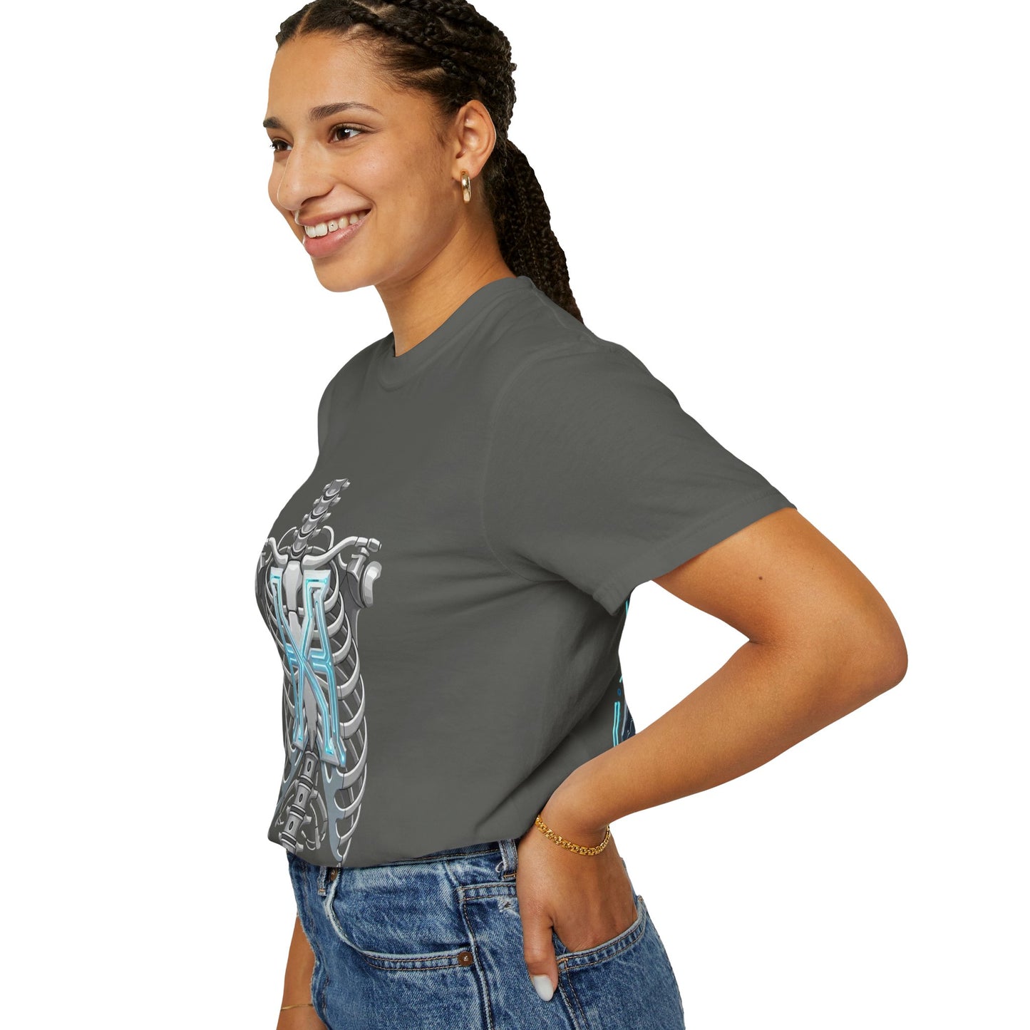 Hypug Xenon Skeleton Ribcage & Robotic X T-Shirt — Futuristic Tech Anatomy Tee