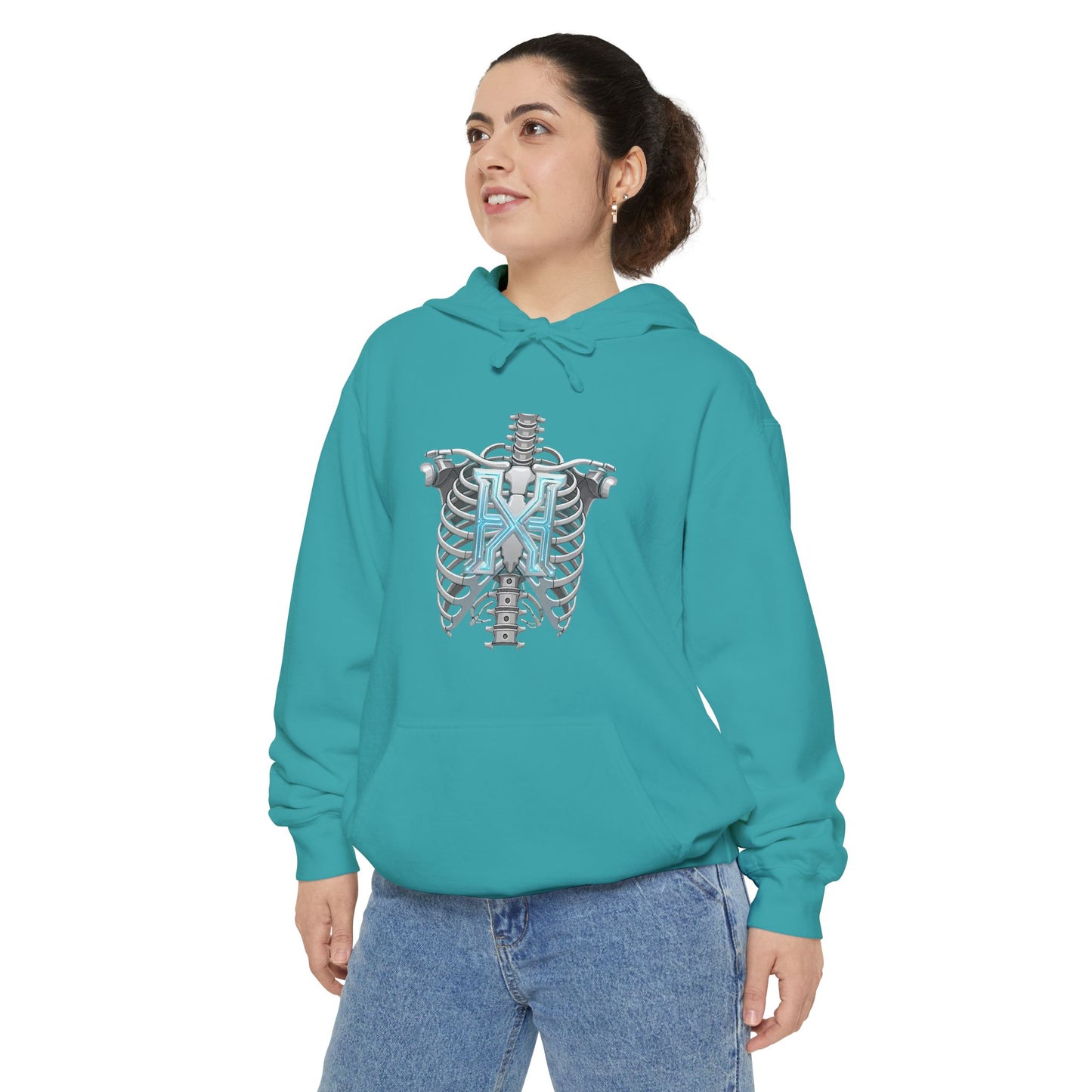 Hypug Xenon Ribcage Anatomy Hoodie — Blue Gothic Spine Chest Design