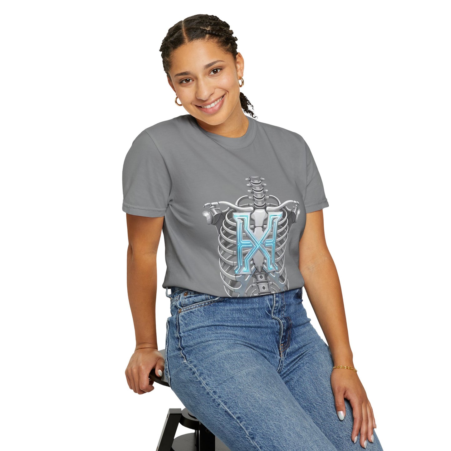 Hypug Xenon Skeleton Ribcage & Robotic X T-Shirt — Futuristic Tech Anatomy Tee