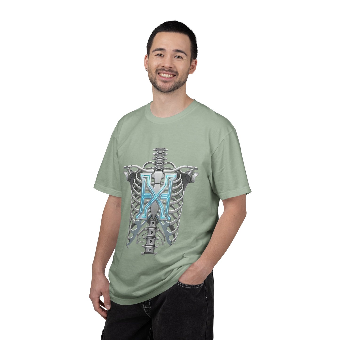 Hypug Xenon Skeleton Ribcage & Robotic X T-Shirt — Futuristic Tech Anatomy Tee