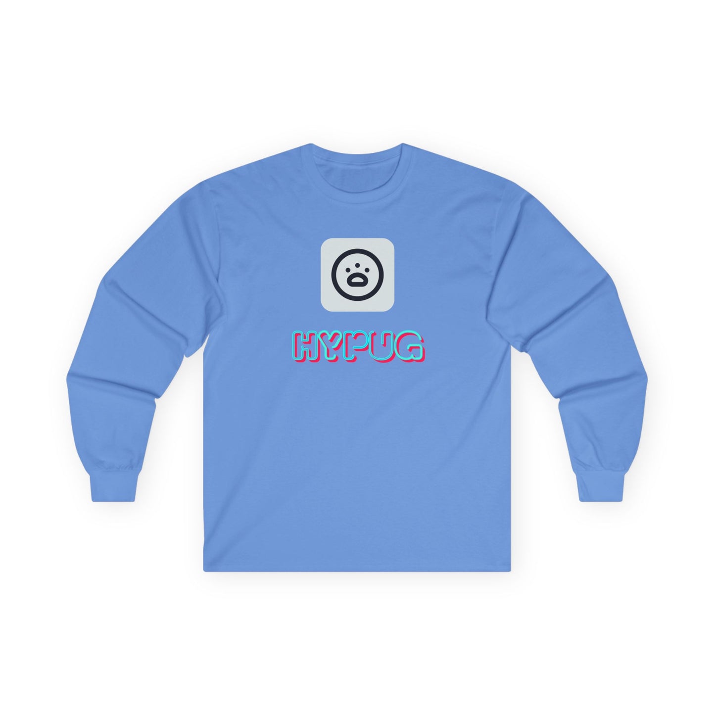 Big Dog Pug Graphic Long Sleeve Tee — Cute Dog Face Crewneck
