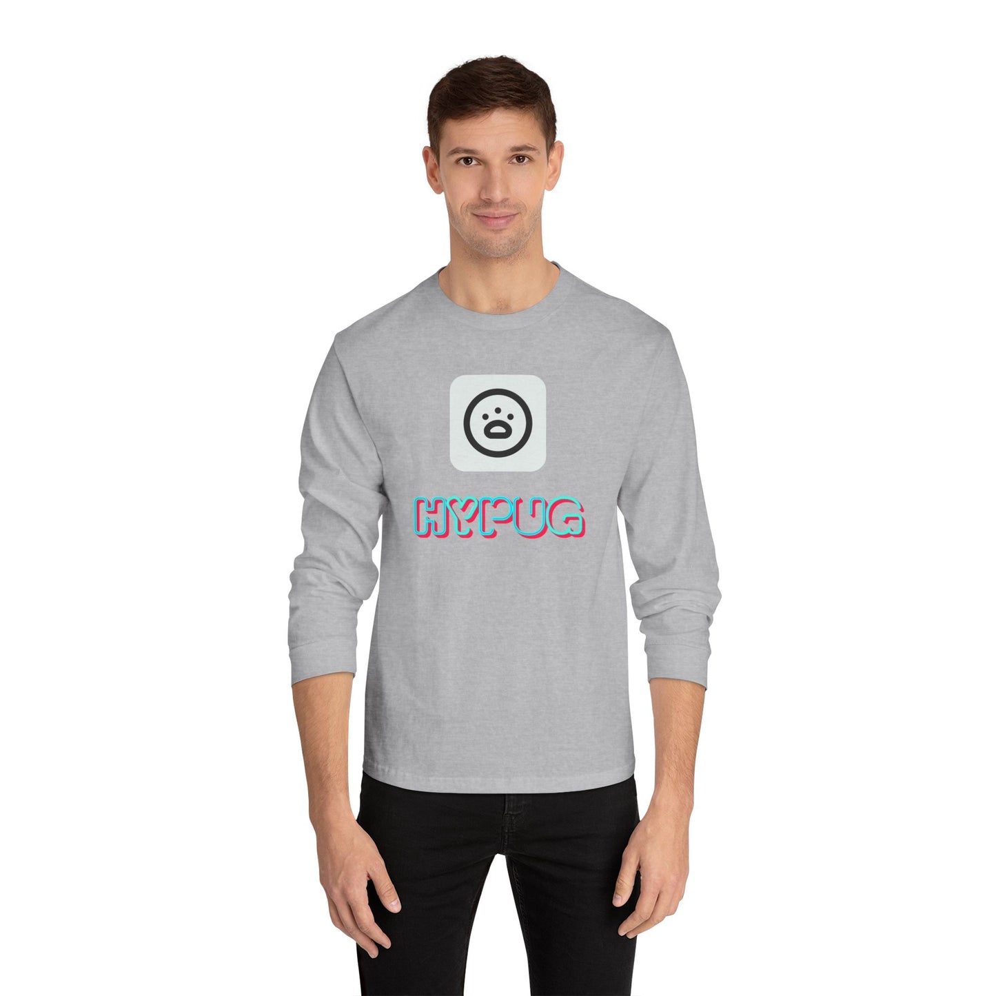 Big Dog Graphic Long Sleeve Tee — 'HYPUG' Chest Logo, Boxer Dog Back Print