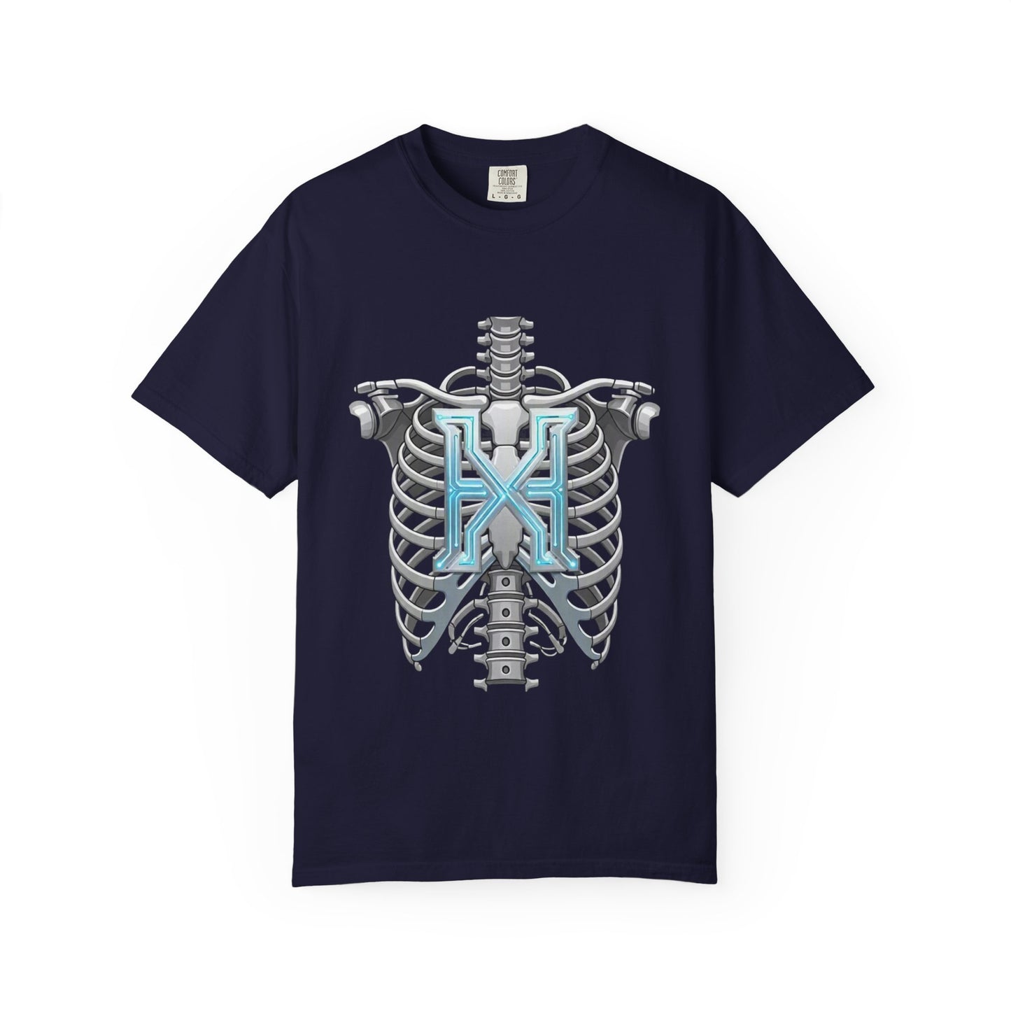 Hypug Xenon Skeleton Ribcage & Robotic X T-Shirt — Futuristic Tech Anatomy Tee