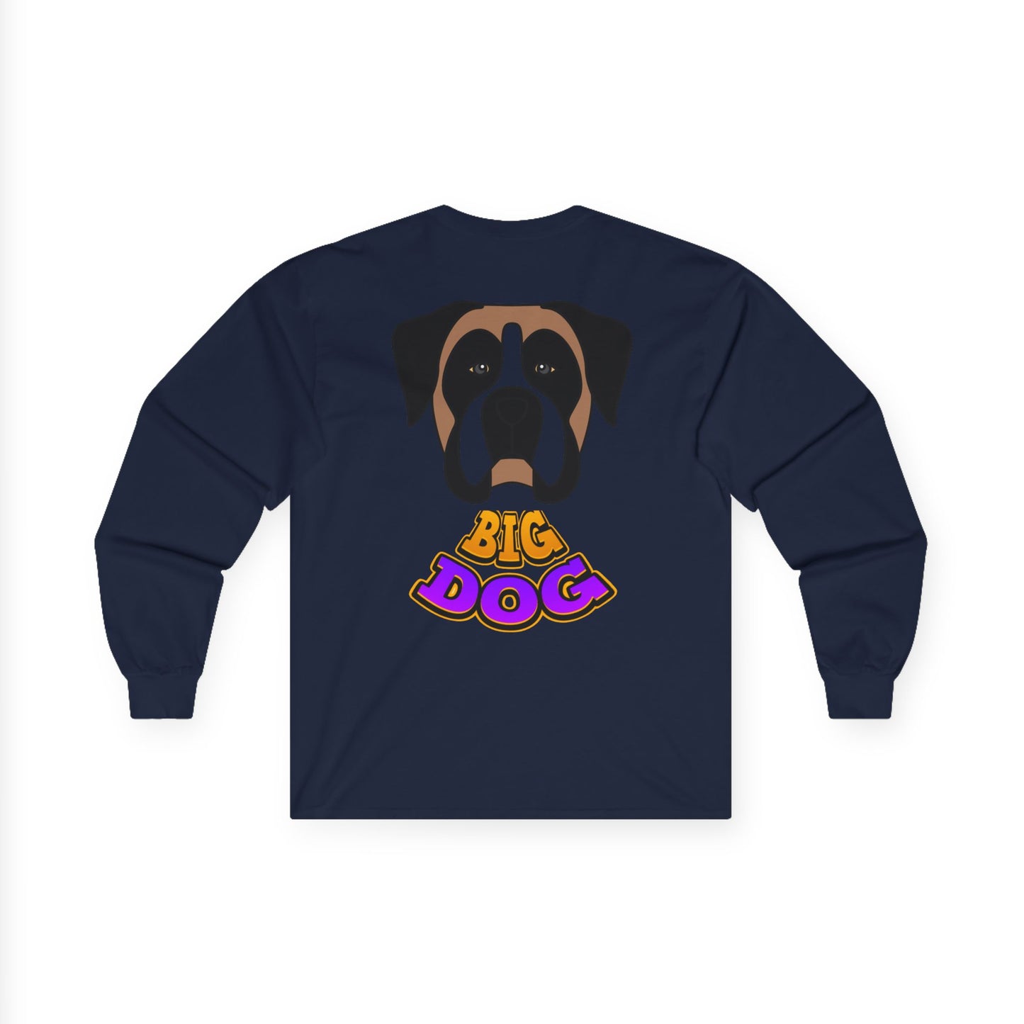 Big Dog Pug Graphic Long Sleeve Tee — Cute Dog Face Crewneck