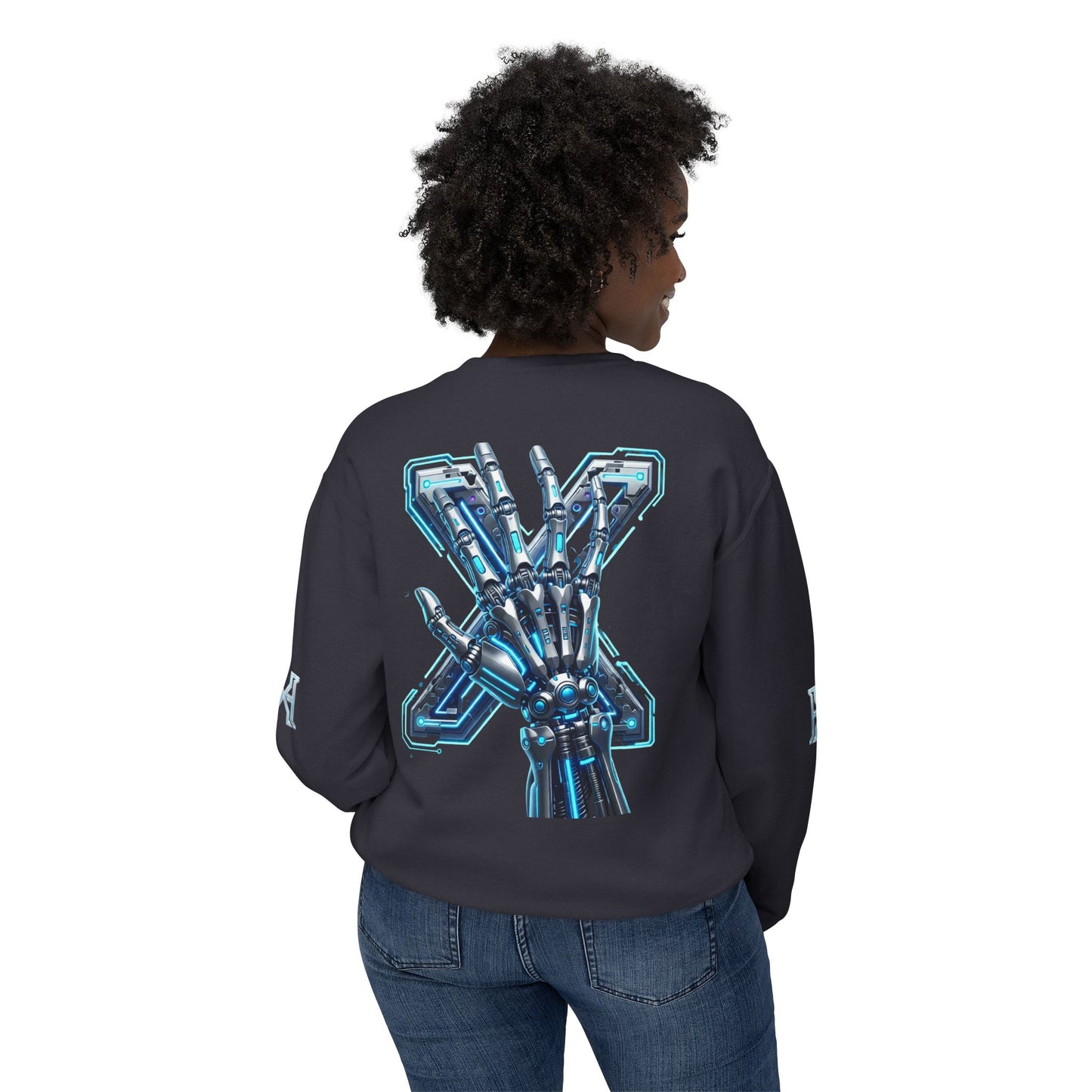 Hypug Xenon Cyber X Ribcage Crewneck Sweatshirt — Futuristic Robotic Hand Graphic