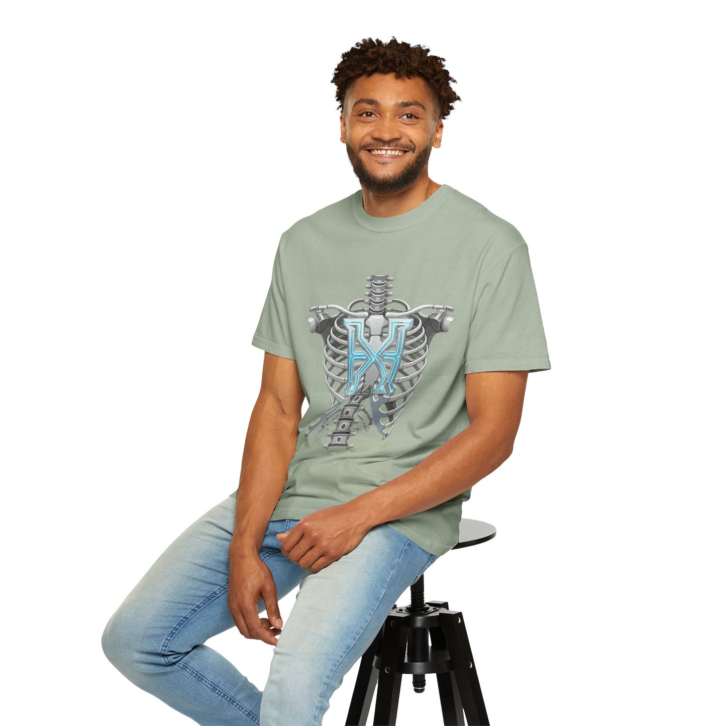 Hypug Xenon Skeleton Ribcage & Robotic X T-Shirt — Futuristic Tech Anatomy Tee