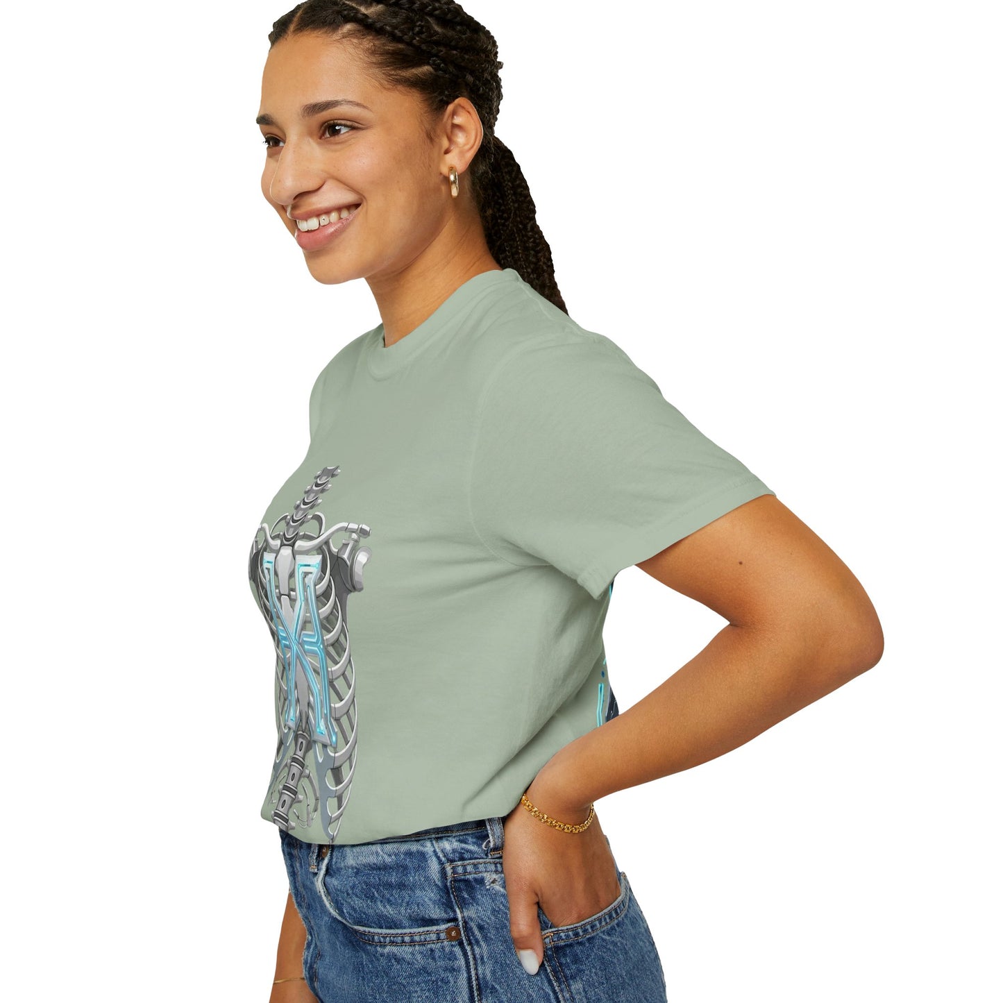 Hypug Xenon Skeleton Ribcage & Robotic X T-Shirt — Futuristic Tech Anatomy Tee