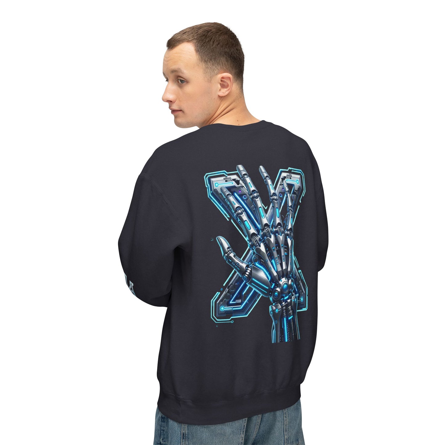 Hypug Xenon Cyber X Ribcage Crewneck Sweatshirt — Futuristic Robotic Hand Graphic