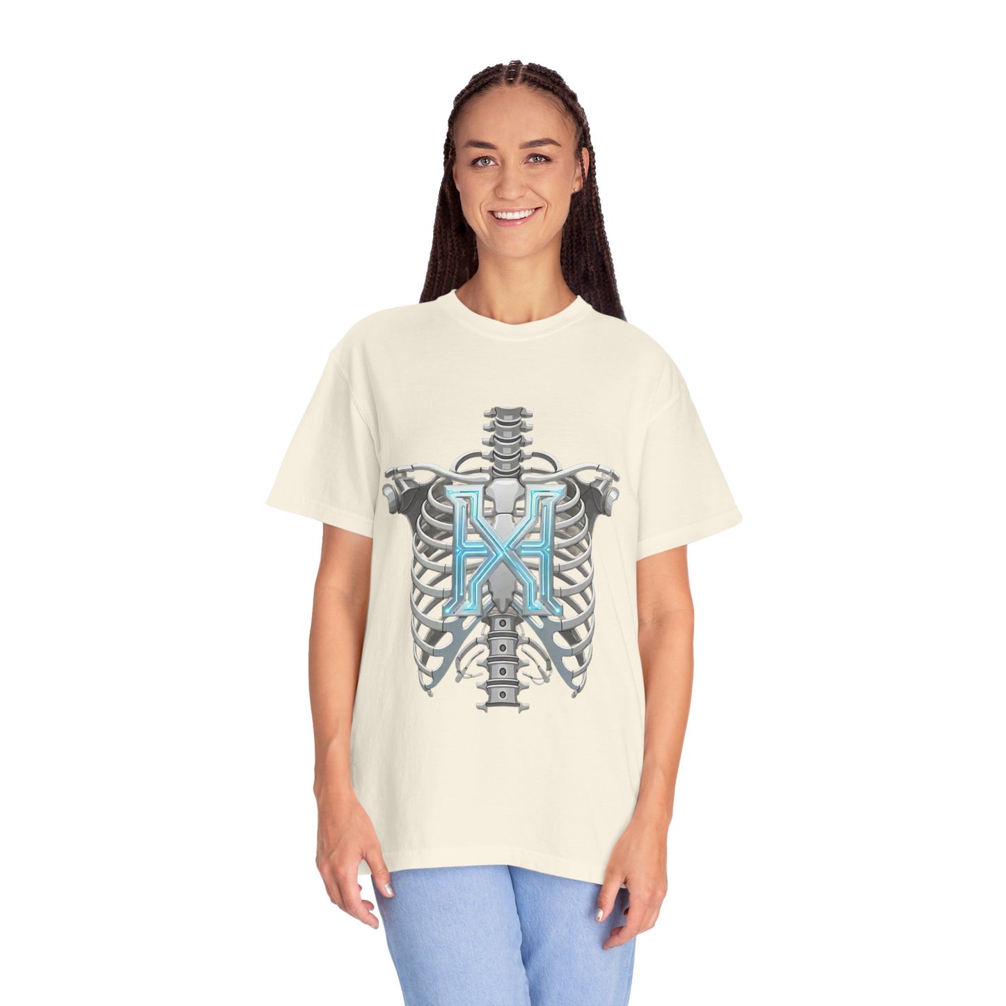Hypug Xenon Skeleton Ribcage & Robotic X T-Shirt — Futuristic Tech Anatomy Tee