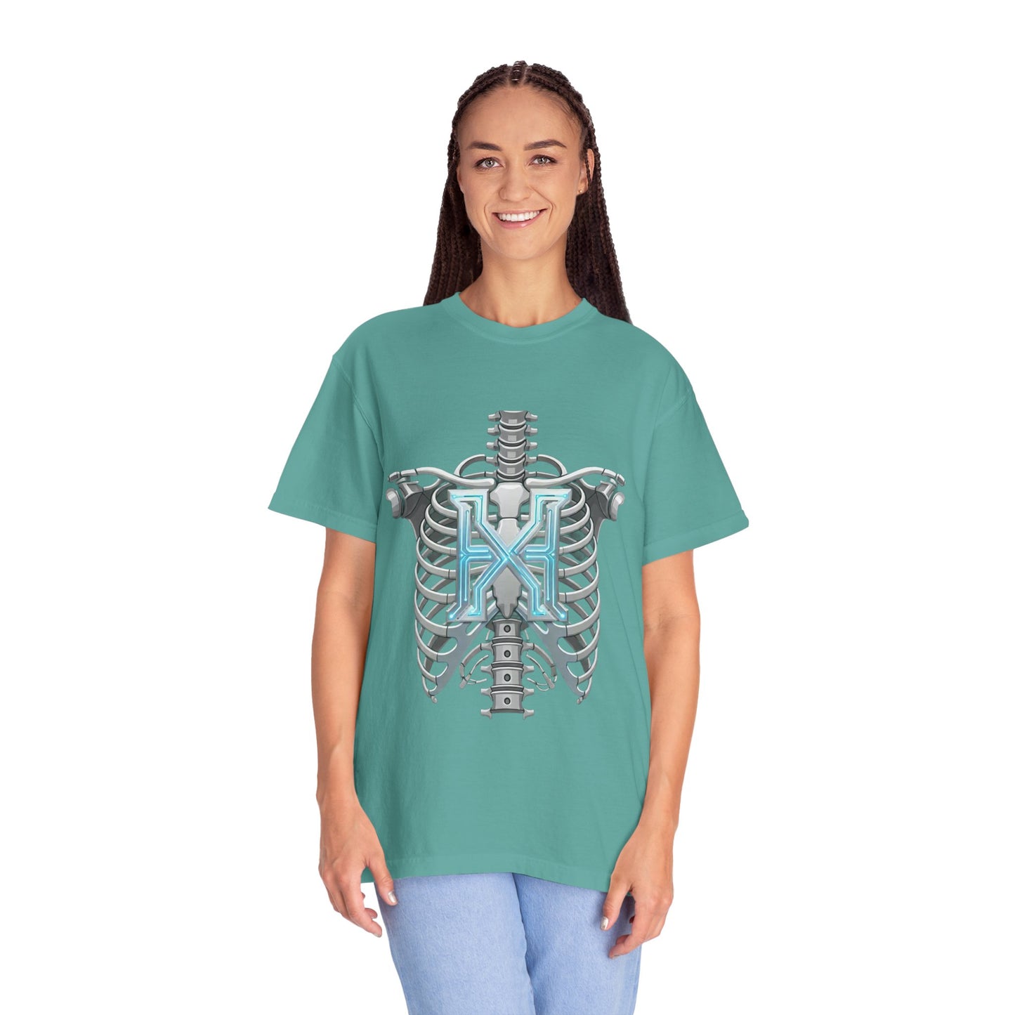 Hypug Xenon Skeleton Ribcage & Robotic X T-Shirt — Futuristic Tech Anatomy Tee