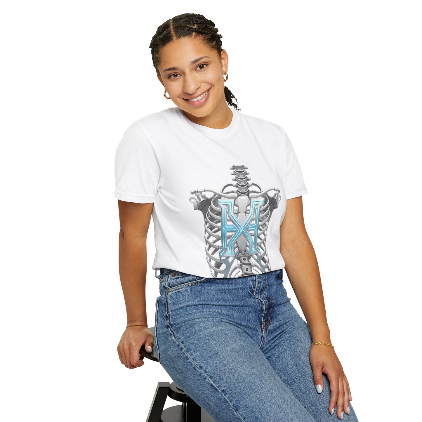 Hypug Xenon Skeleton Ribcage & Robotic X T-Shirt — Futuristic Tech Anatomy Tee