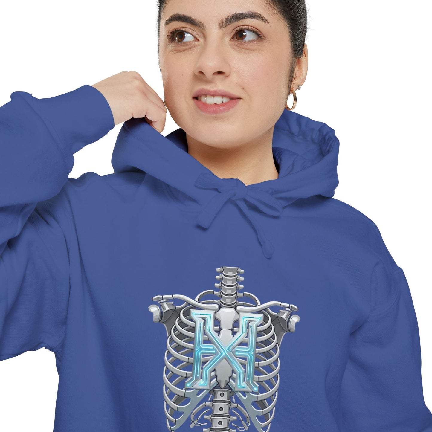Hypug Xenon Ribcage Anatomy Hoodie — Blue Gothic Spine Chest Design