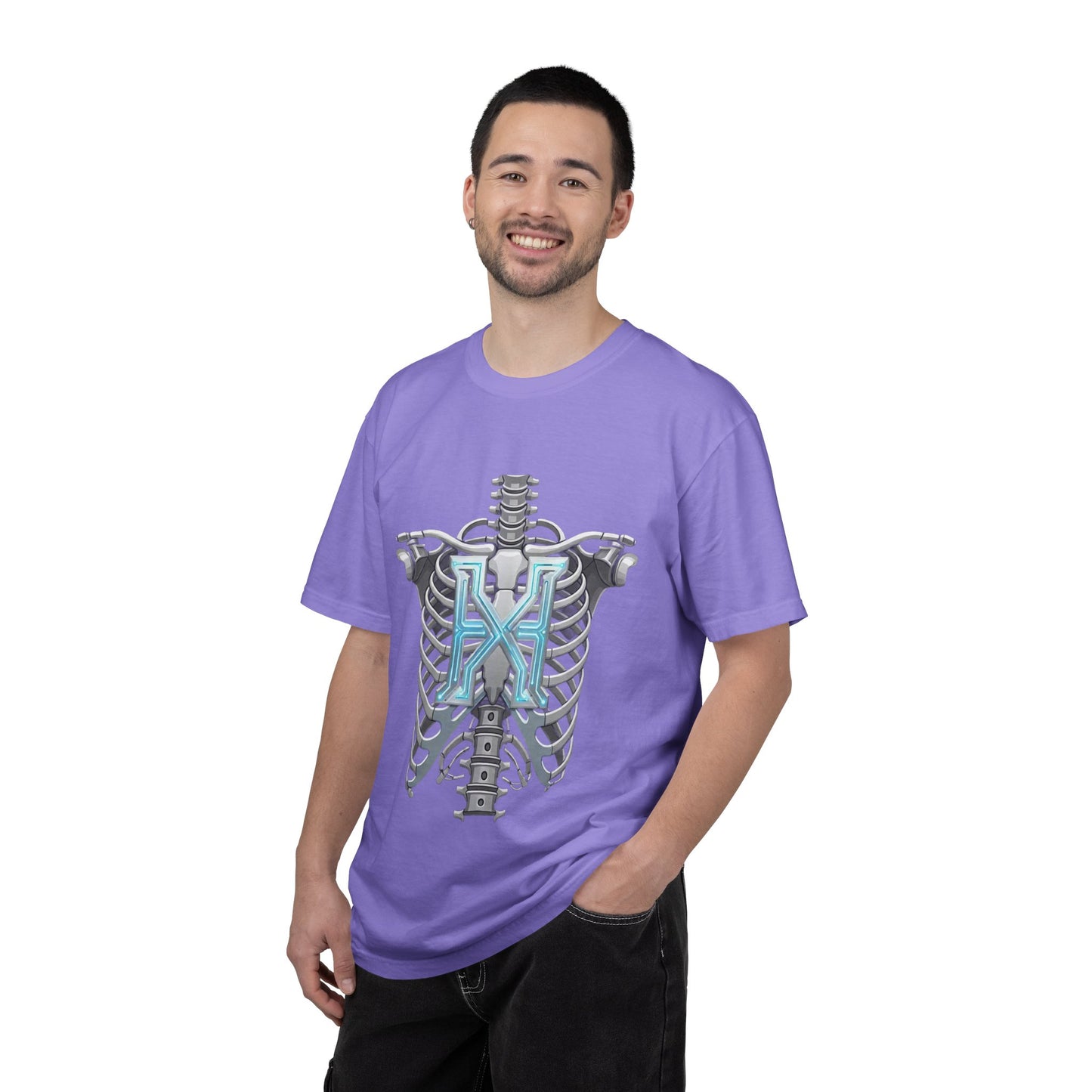 Hypug Xenon Skeleton Ribcage & Robotic X T-Shirt — Futuristic Tech Anatomy Tee