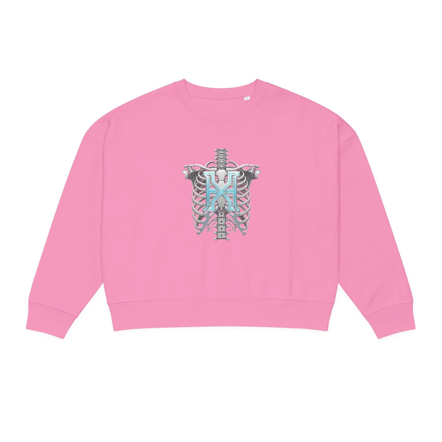 Hypug Xenon Women's Organic Crewneck Sweatshirt — Anatomical Ribcage & Mechanical Hand Graphic