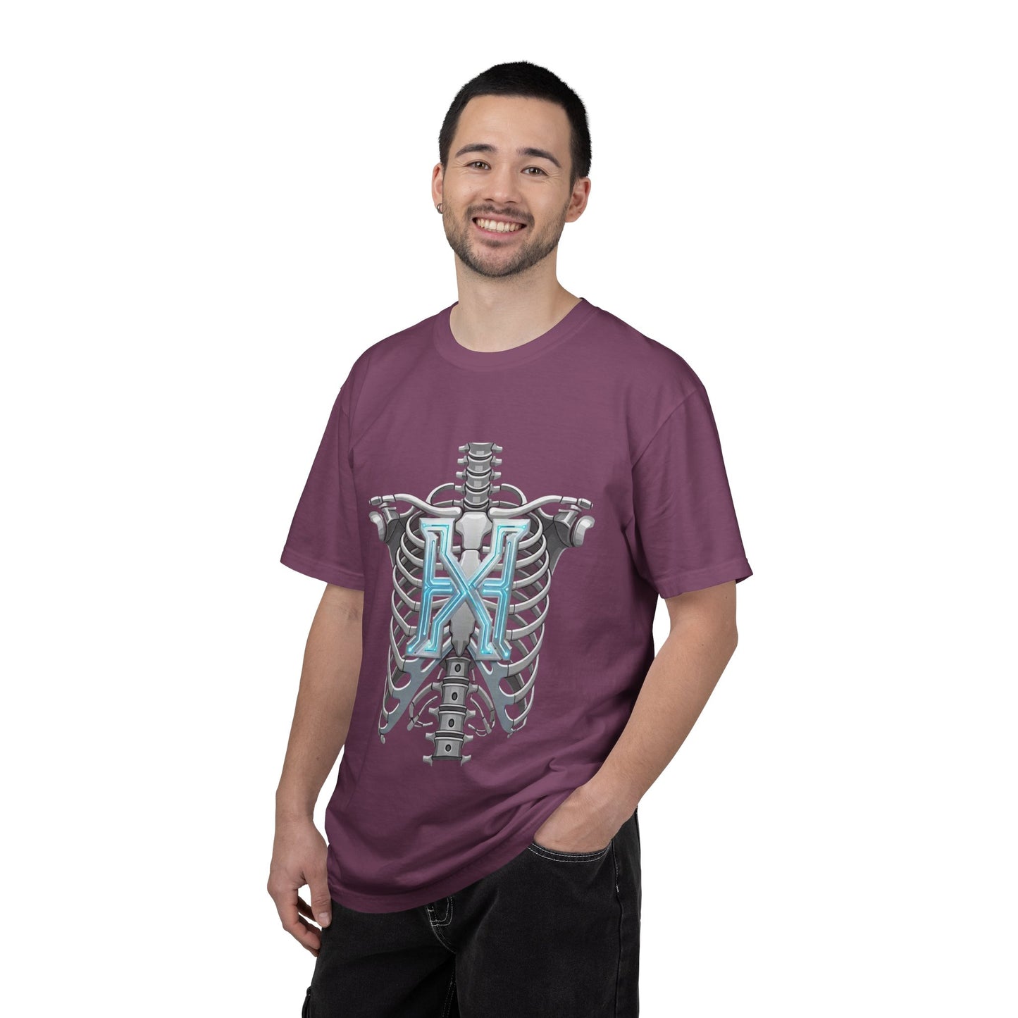 Hypug Xenon Skeleton Ribcage & Robotic X T-Shirt — Futuristic Tech Anatomy Tee