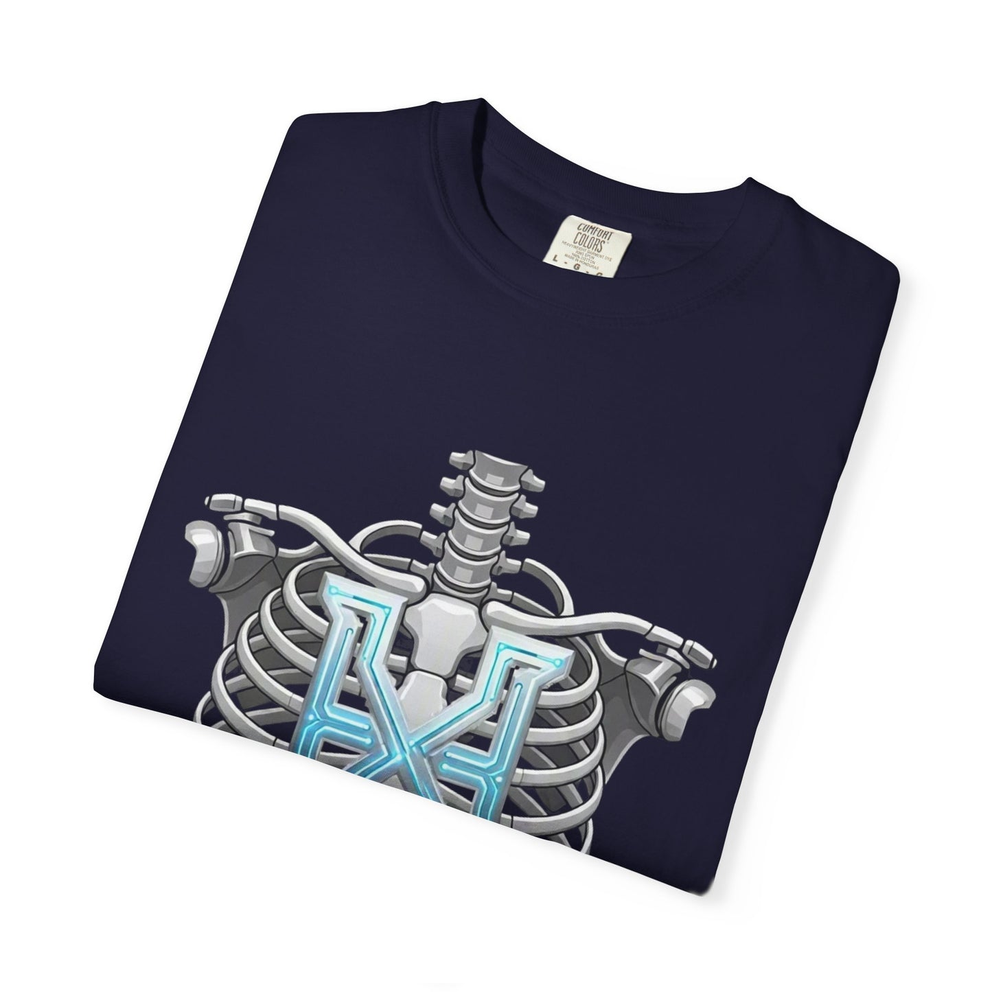 Hypug Xenon Skeleton Ribcage & Robotic X T-Shirt — Futuristic Tech Anatomy Tee