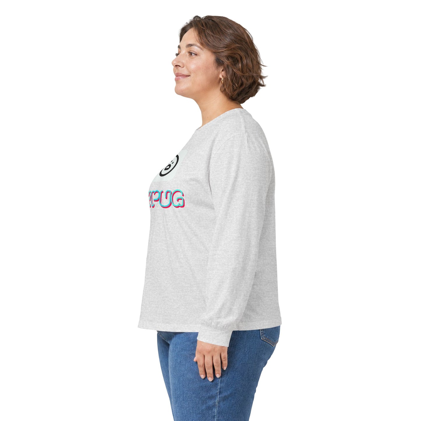 Big Dog Pug Graphic Long Sleeve Tee — Cute Dog Face Crewneck
