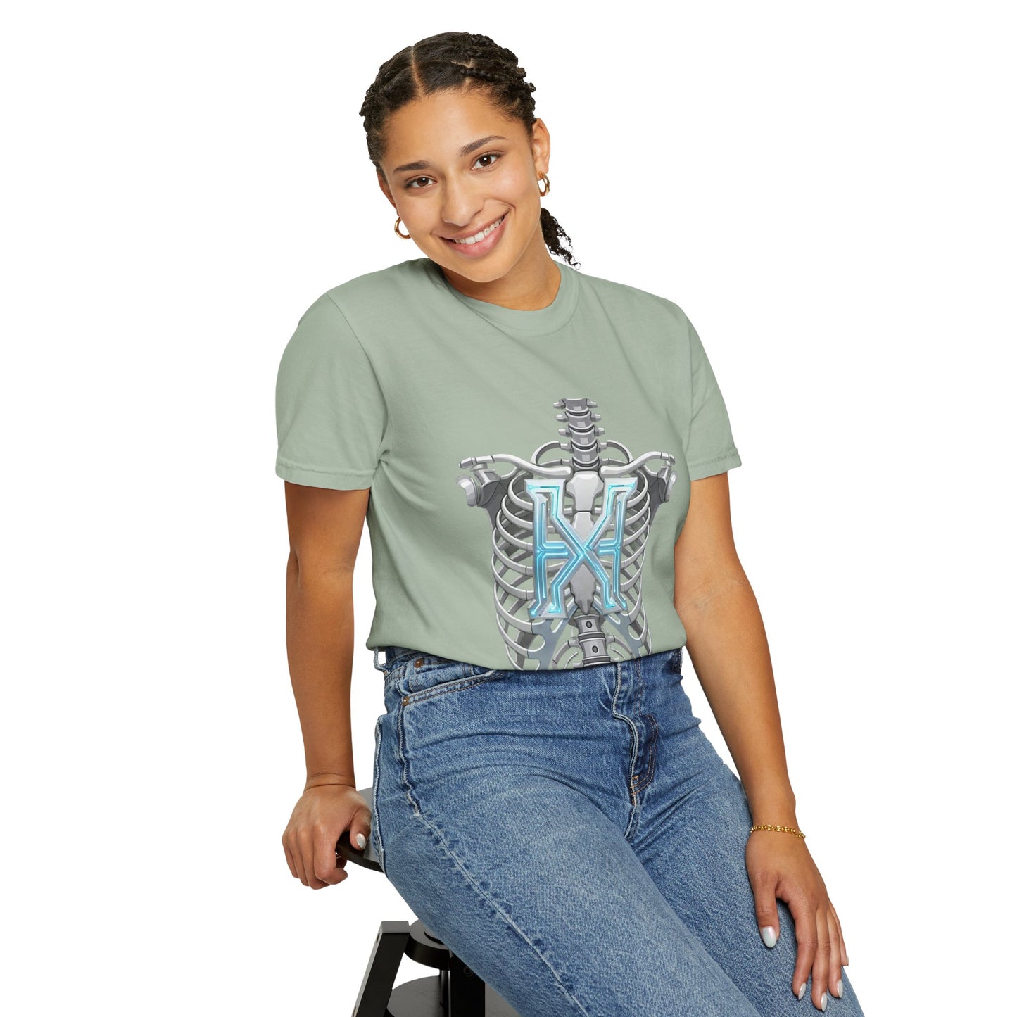 Hypug Xenon Skeleton Ribcage & Robotic X T-Shirt — Futuristic Tech Anatomy Tee