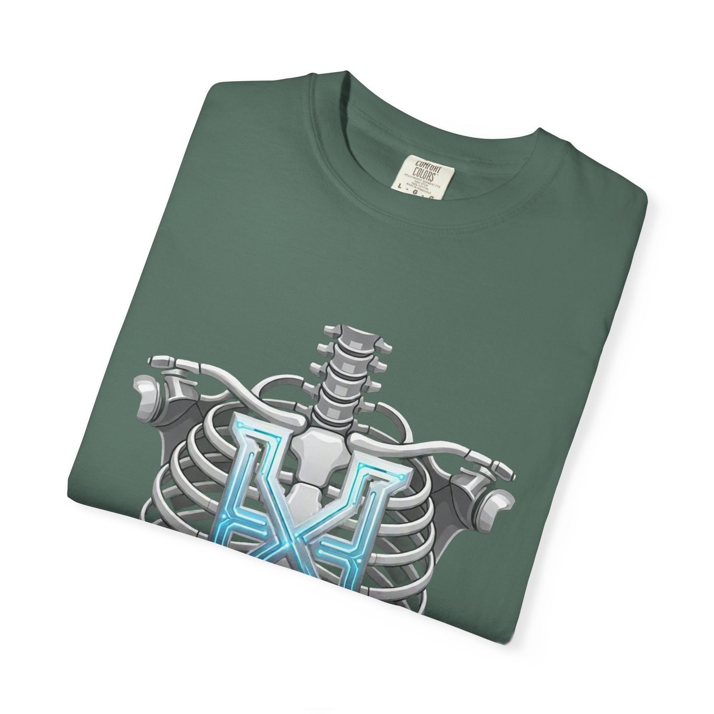 Hypug Xenon Skeleton Ribcage & Robotic X T-Shirt — Futuristic Tech Anatomy Tee