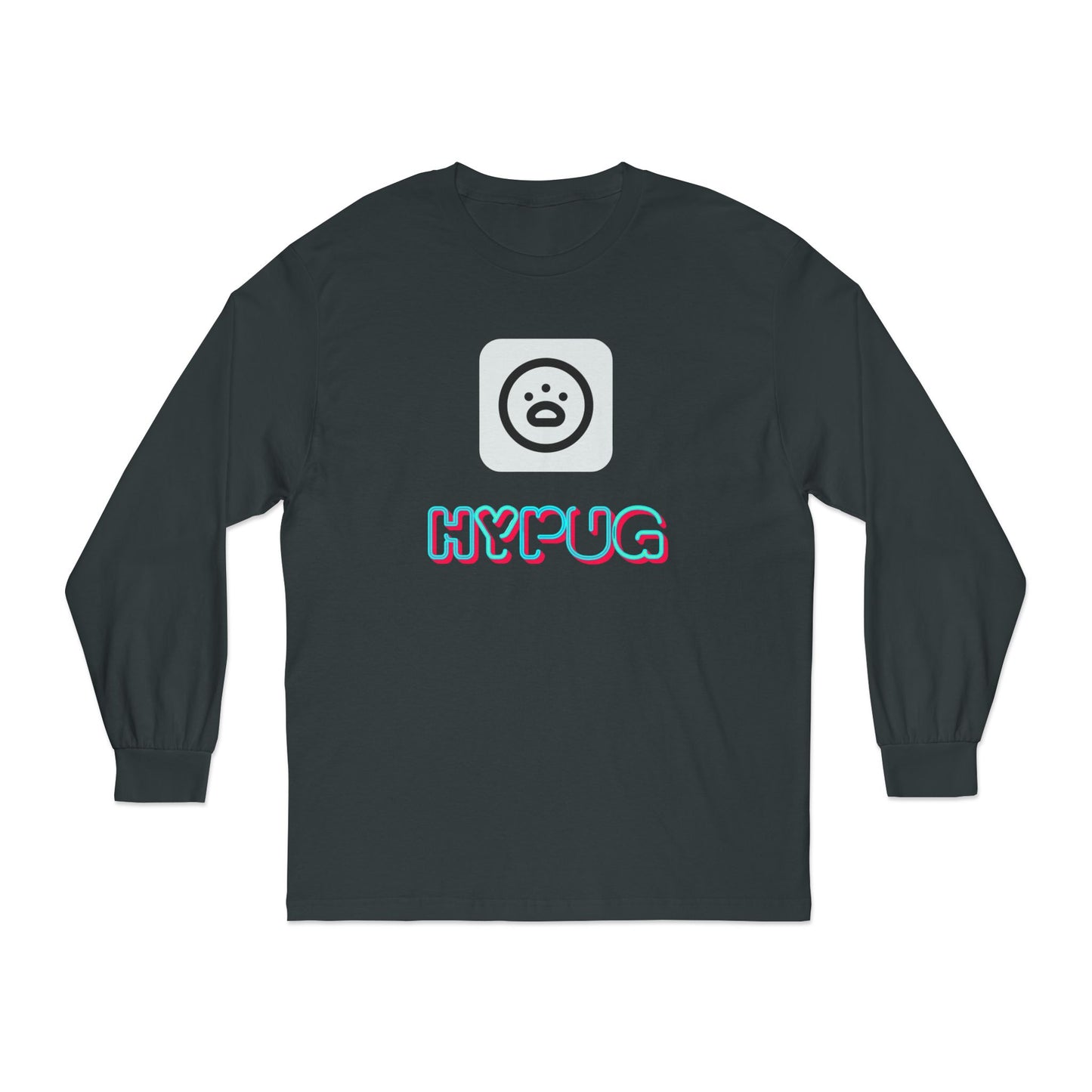Big Dog Graphic Long Sleeve Tee — 'HYPUG' Chest Logo, Boxer Dog Back Print