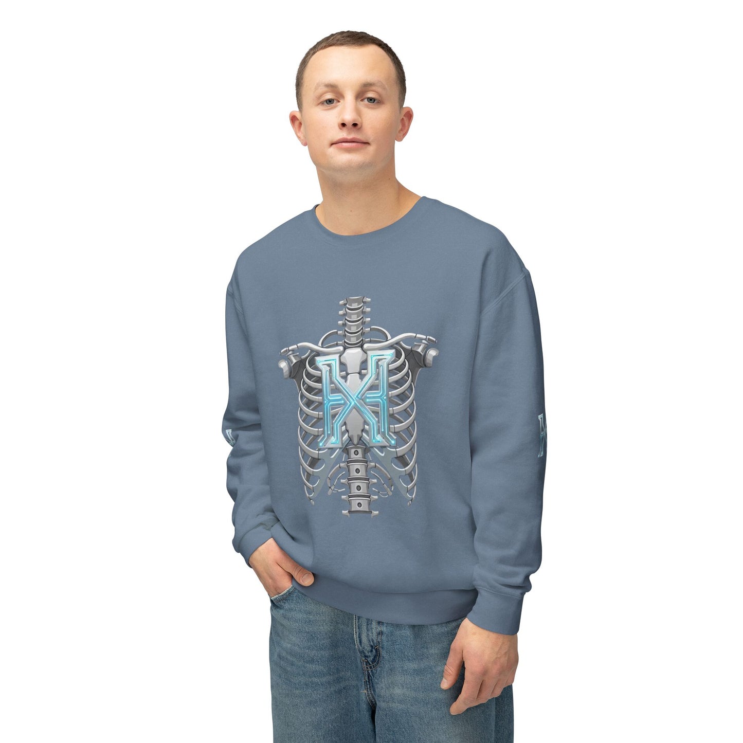 Hypug Xenon Cyber X Ribcage Crewneck Sweatshirt — Futuristic Robotic Hand Graphic