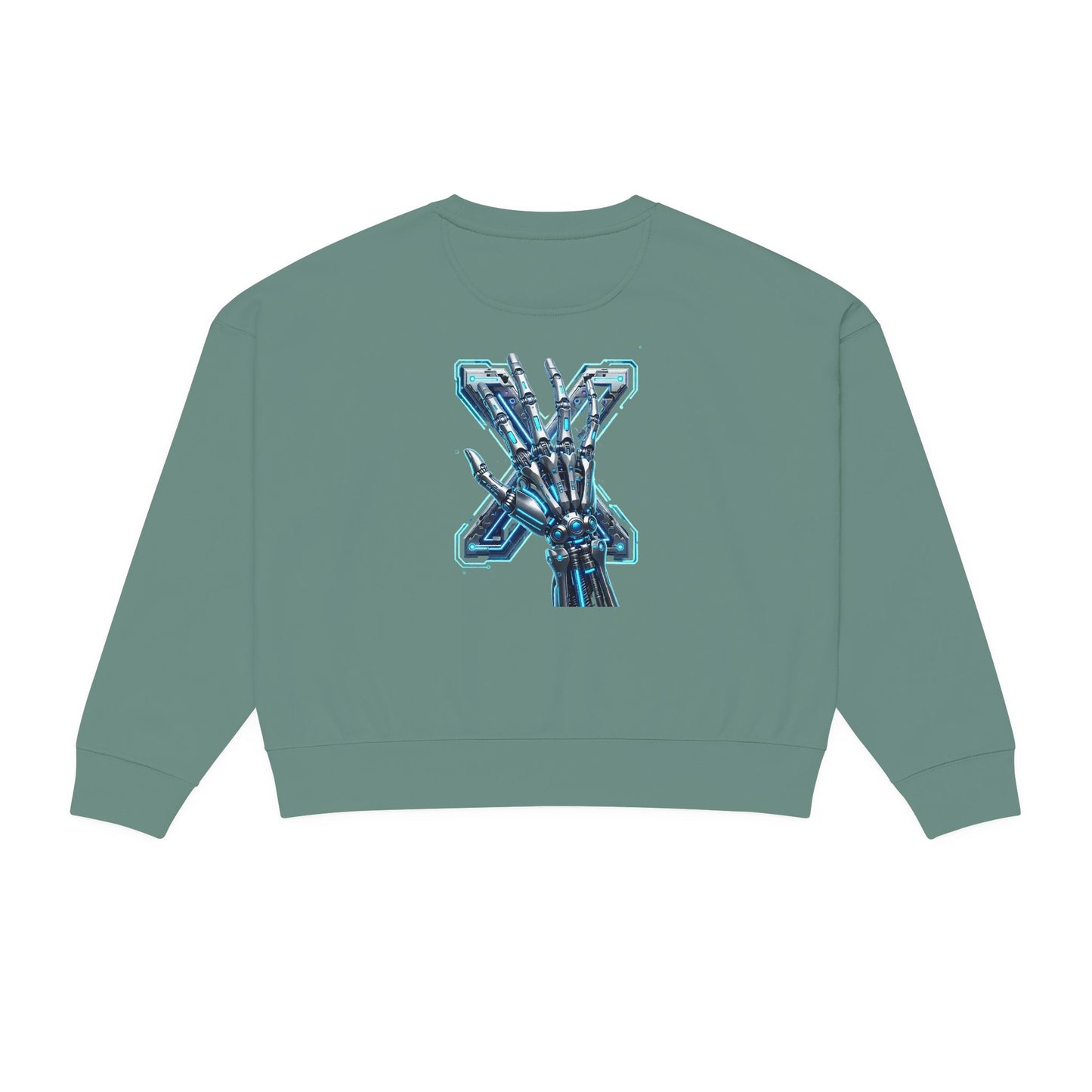 Hypug Xenon Women's Organic Crewneck Sweatshirt — Anatomical Ribcage & Mechanical Hand Graphic