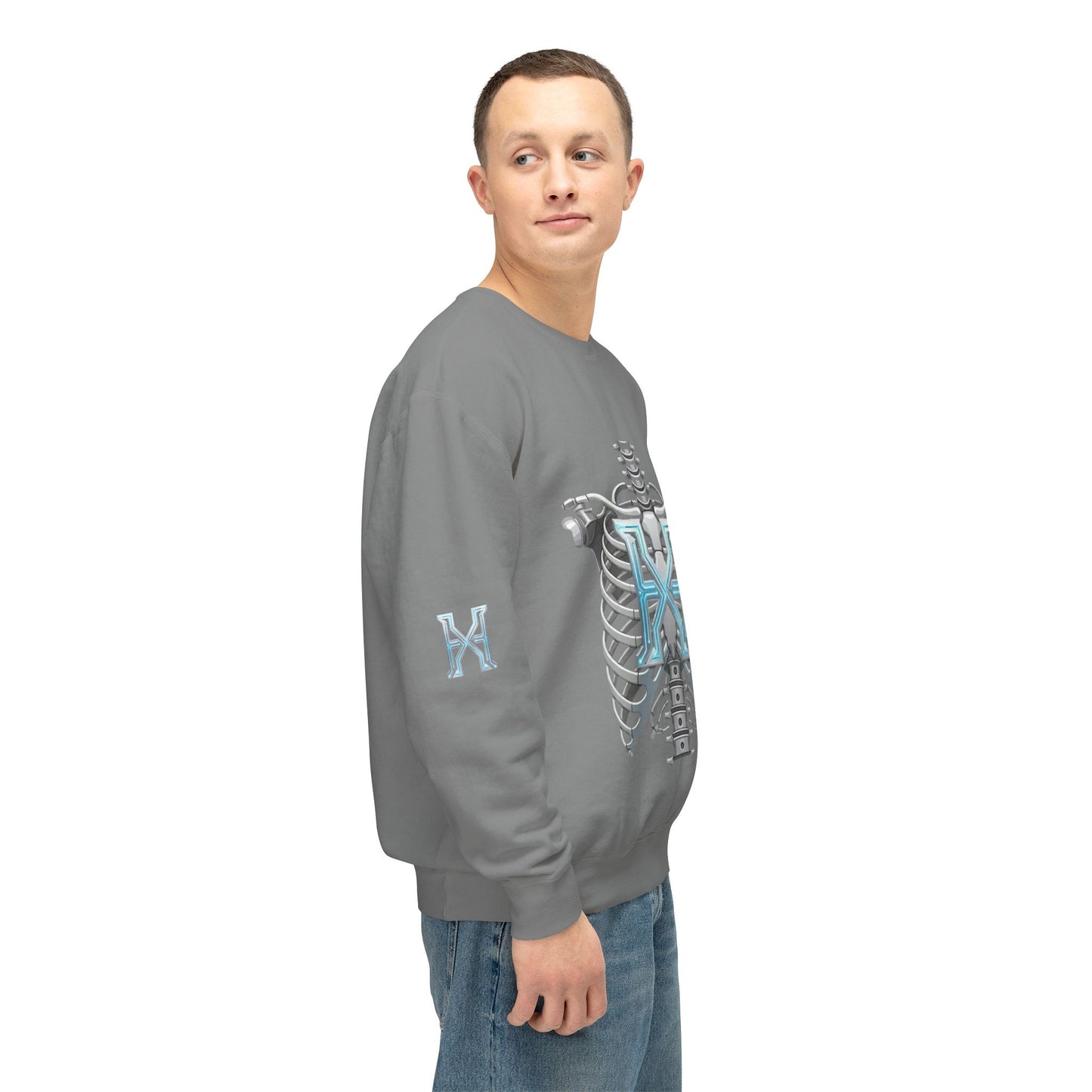 Hypug Xenon Cyber X Ribcage Crewneck Sweatshirt — Futuristic Robotic Hand Graphic
