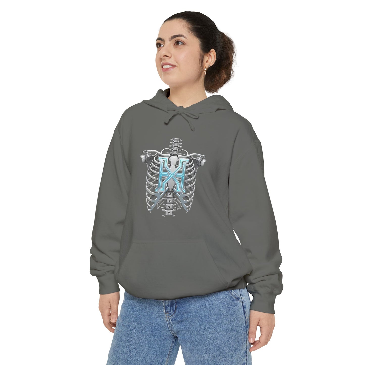 Hypug Xenon Ribcage Anatomy Hoodie — Blue Gothic Spine Chest Design