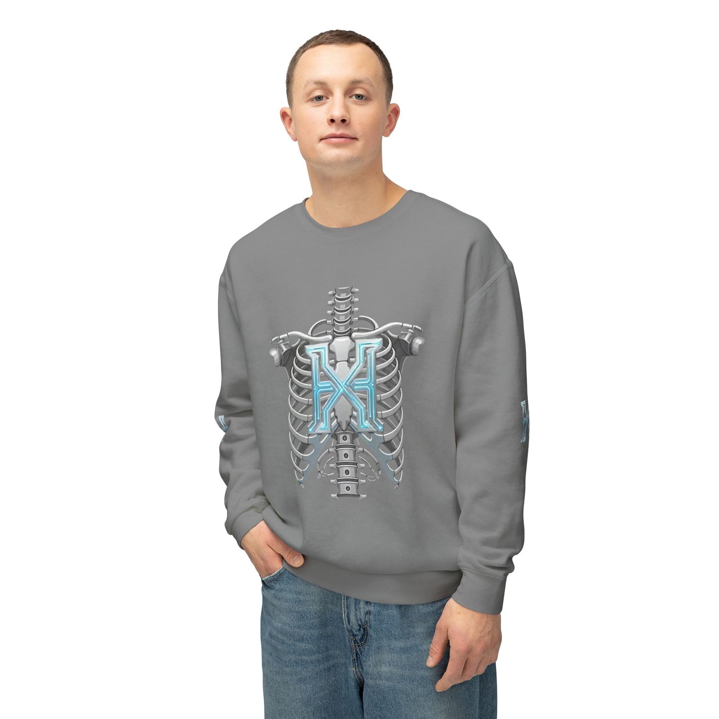 Hypug Xenon Cyber X Ribcage Crewneck Sweatshirt — Futuristic Robotic Hand Graphic