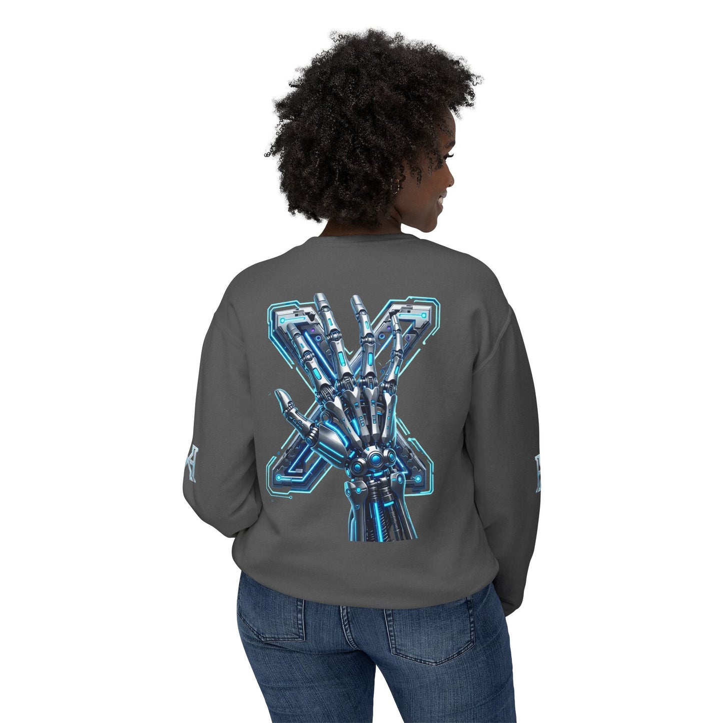 Hypug Xenon Cyber X Ribcage Crewneck Sweatshirt — Futuristic Robotic Hand Graphic