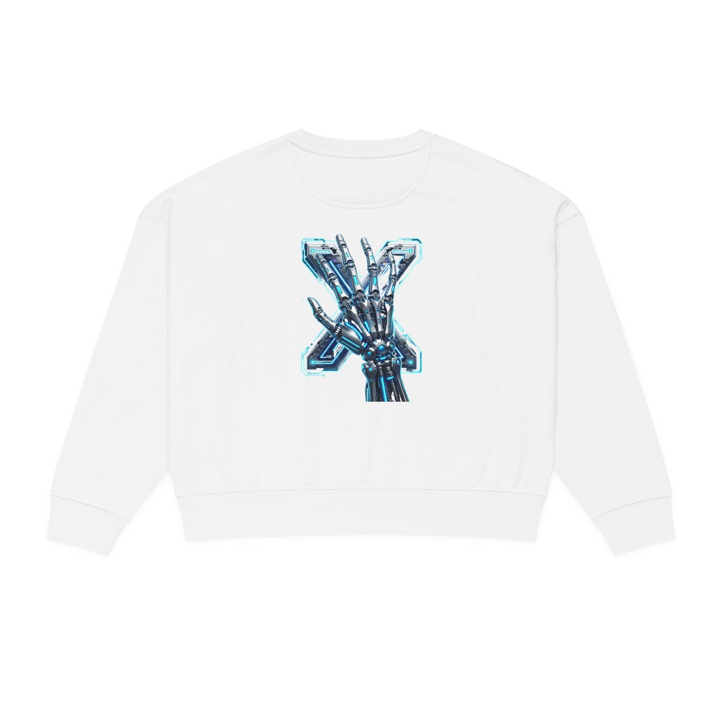 Hypug Xenon Women's Organic Crewneck Sweatshirt — Anatomical Ribcage & Mechanical Hand Graphic