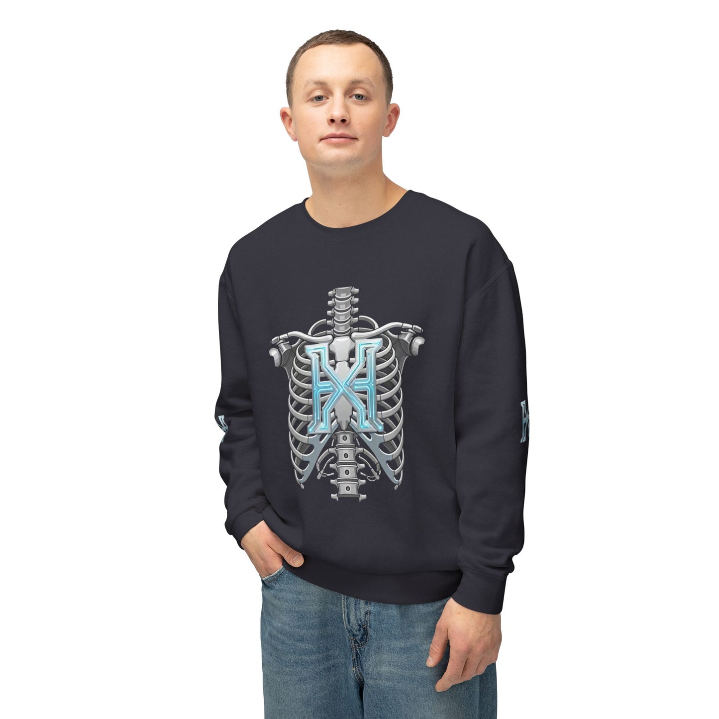 Hypug Xenon Cyber X Ribcage Crewneck Sweatshirt — Futuristic Robotic Hand Graphic