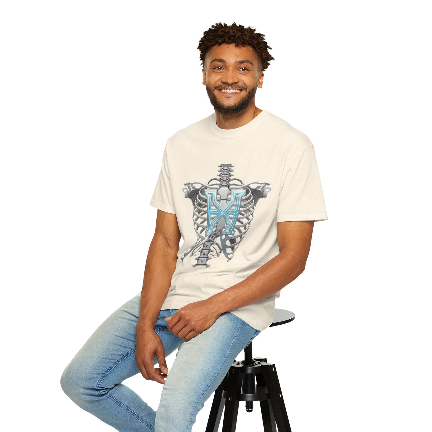 Hypug Xenon Skeleton Ribcage & Robotic X T-Shirt — Futuristic Tech Anatomy Tee